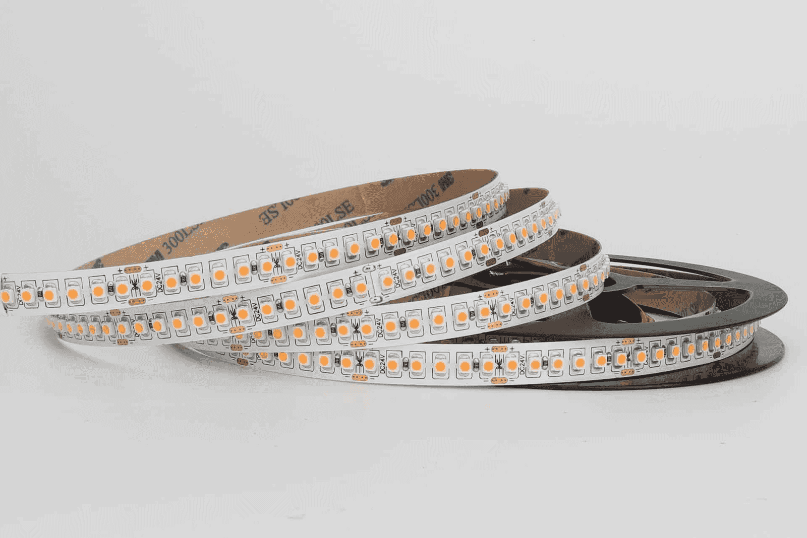 A reel of single-colour LED strip light, unlit