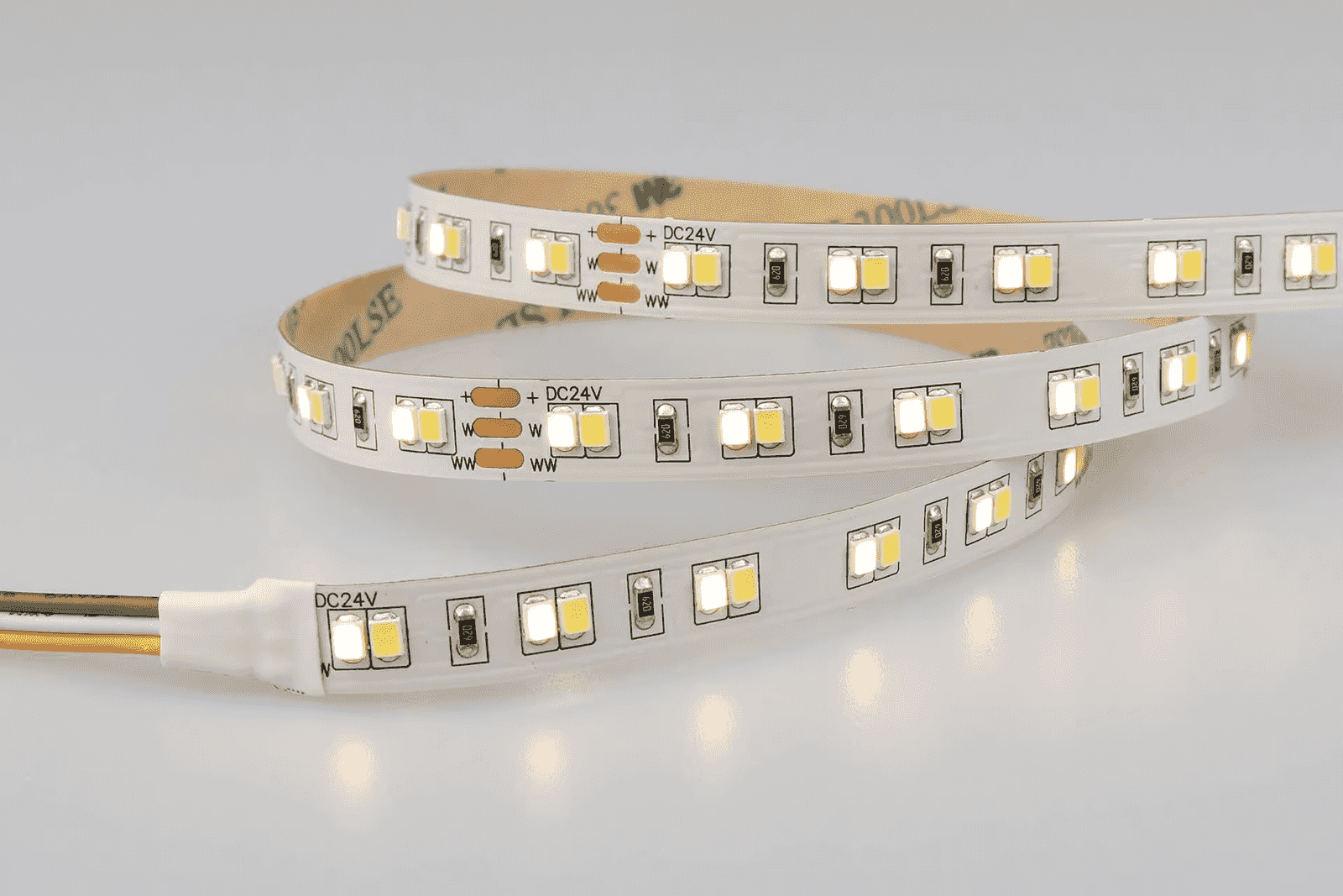 A reel of tunable white LED strip light, unlit