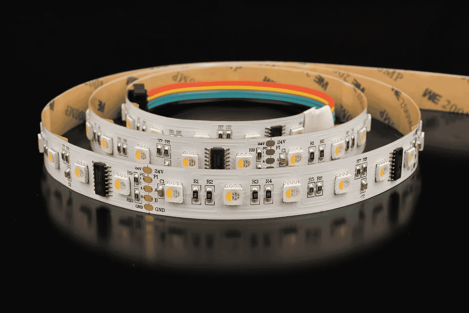 A reel of DMX512 addressable LED strip light, unlit