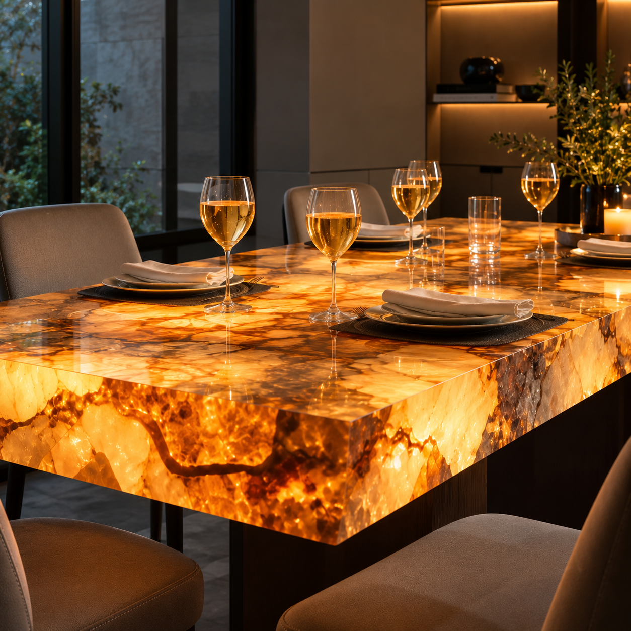 Application concept: a backlit stone dining table