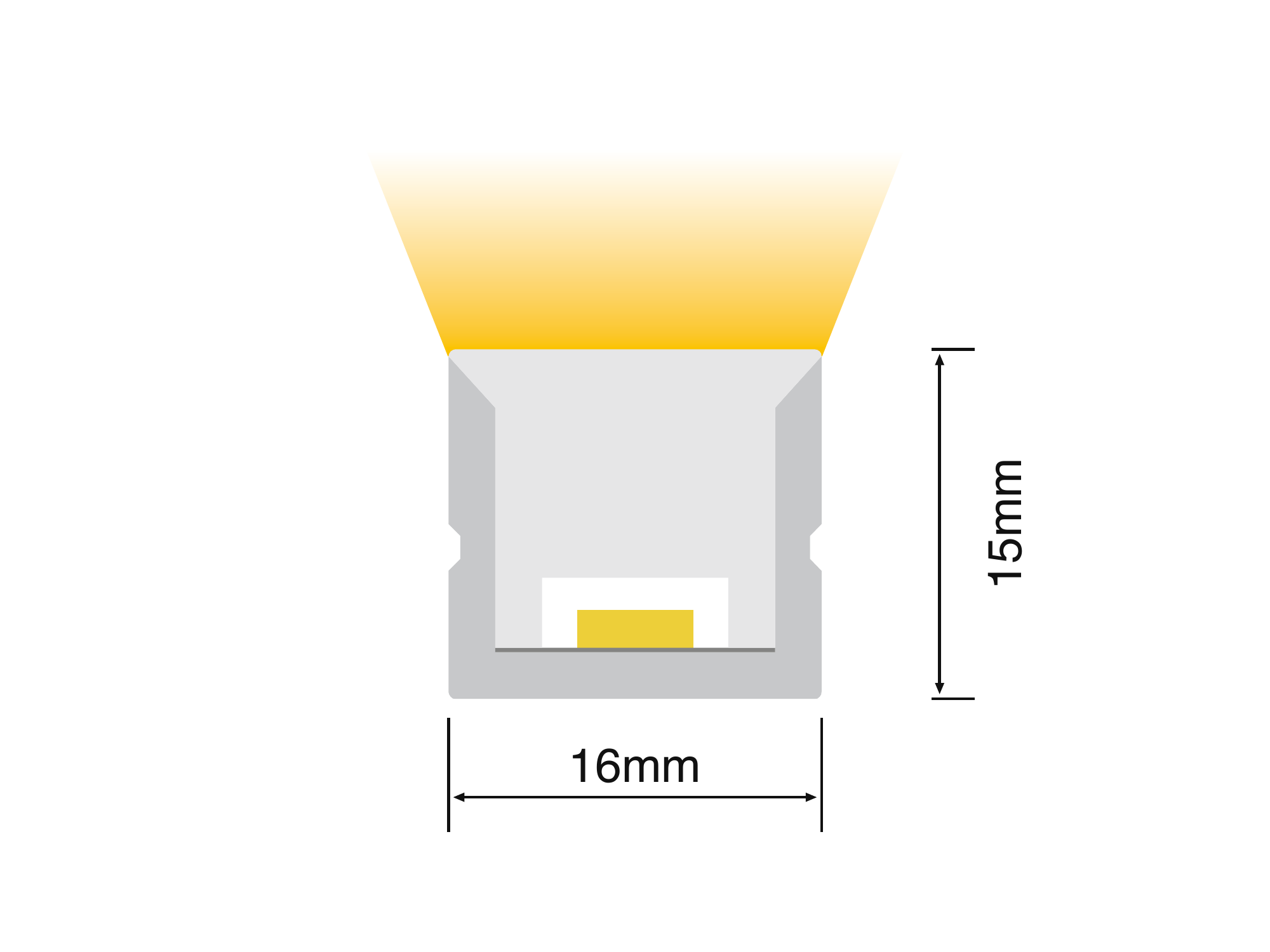 NA-T1615-AC12V cross section showing the 16 mm by 15 mm silicone profile