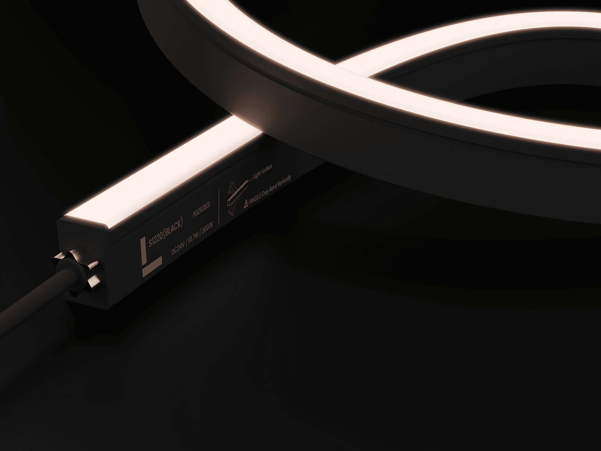 NB-S1220 black-body side-bend LED neon flex with an illuminated side surface