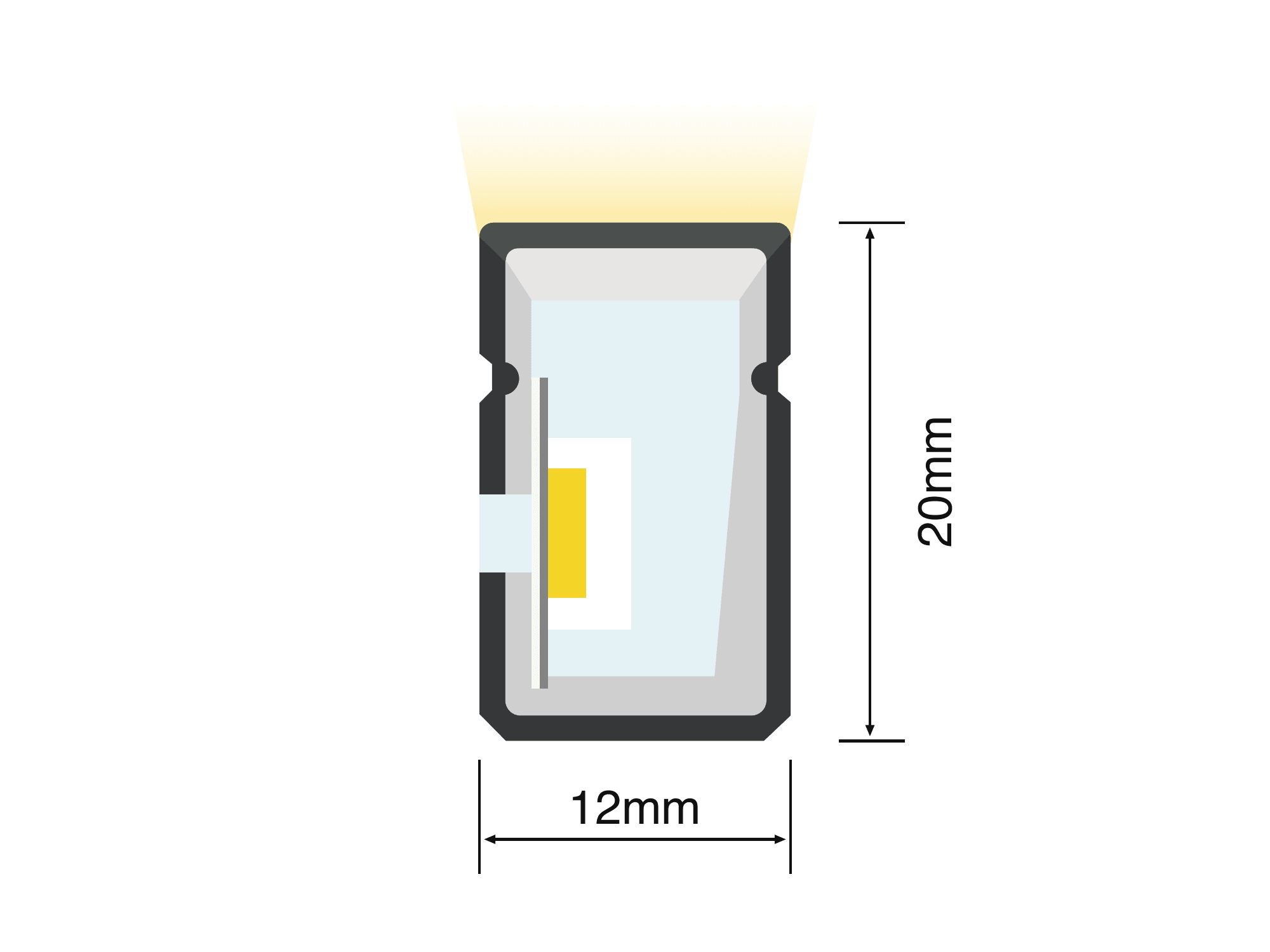 NB-S1220 cross section showing the 12 mm by 20 mm black silicone profile