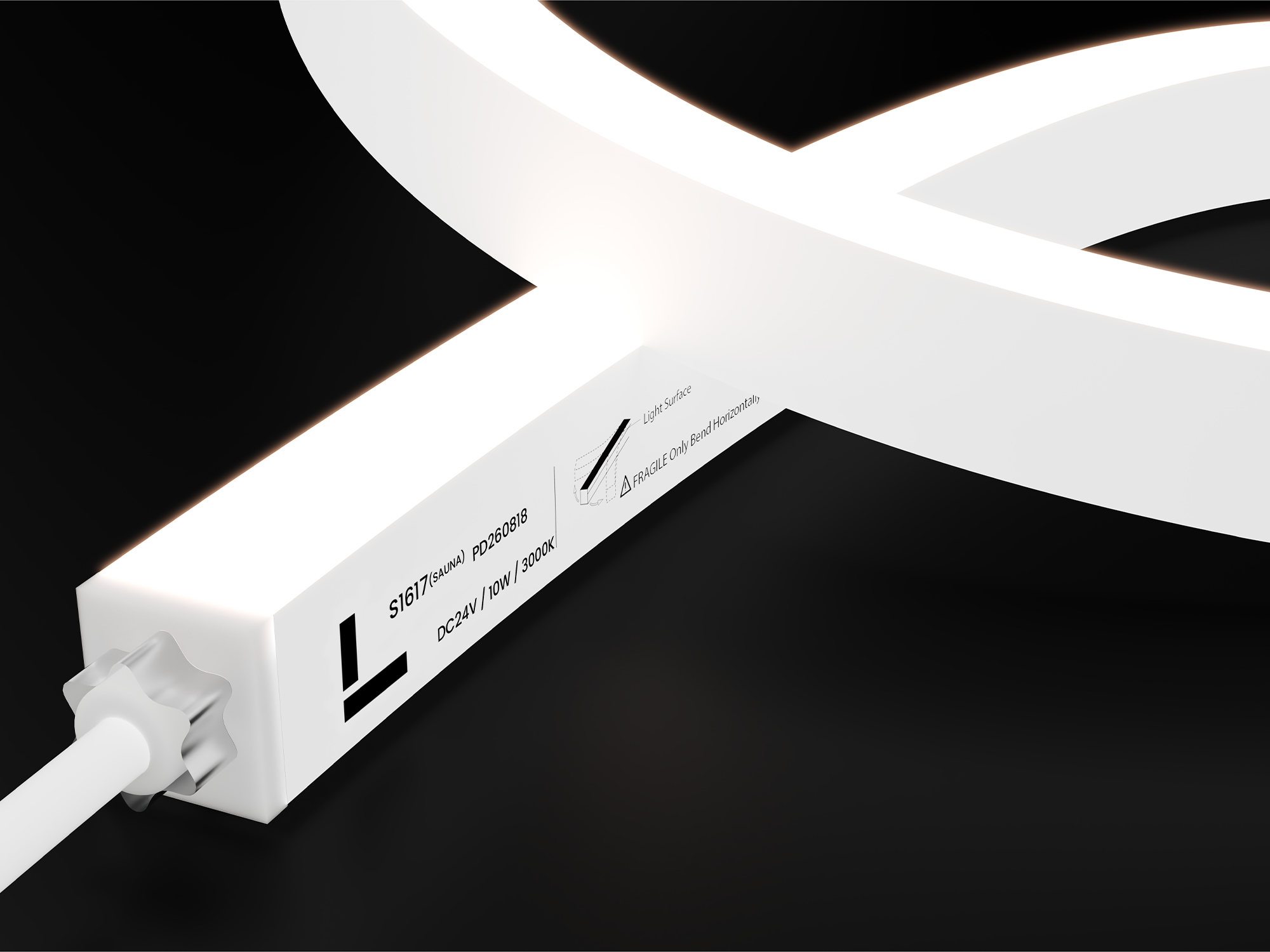 NHT-S1617 sauna-rated side-bend LED neon flex with a white silicone body and an illuminated side surface