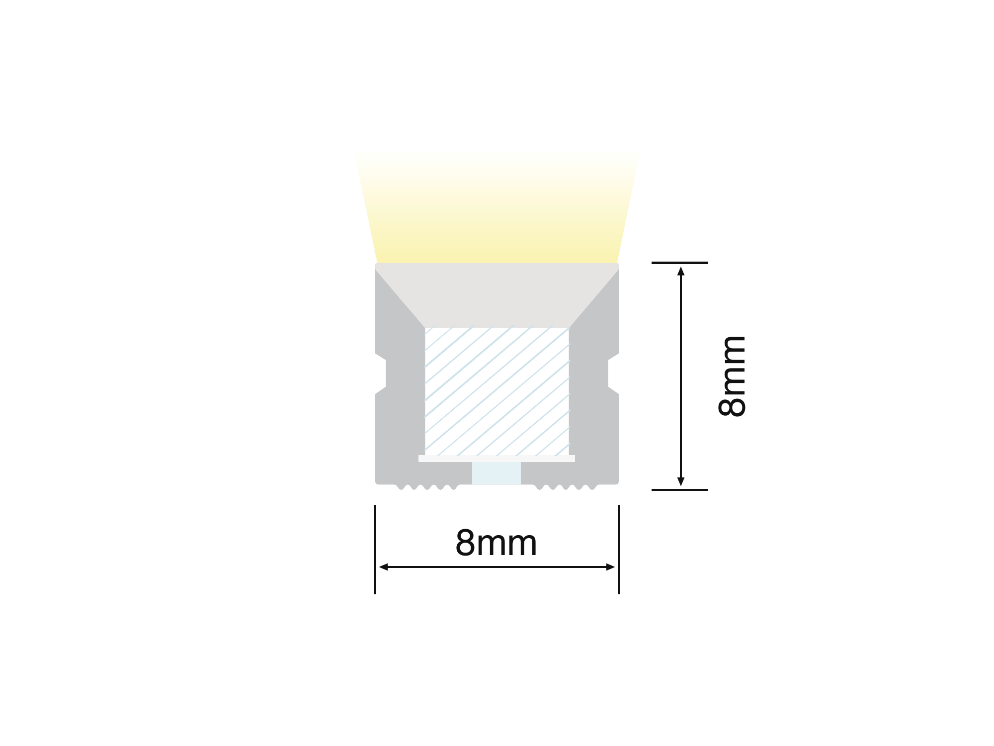 NS-3D0808 cross section showing the 8 mm by 8 mm silicone profile