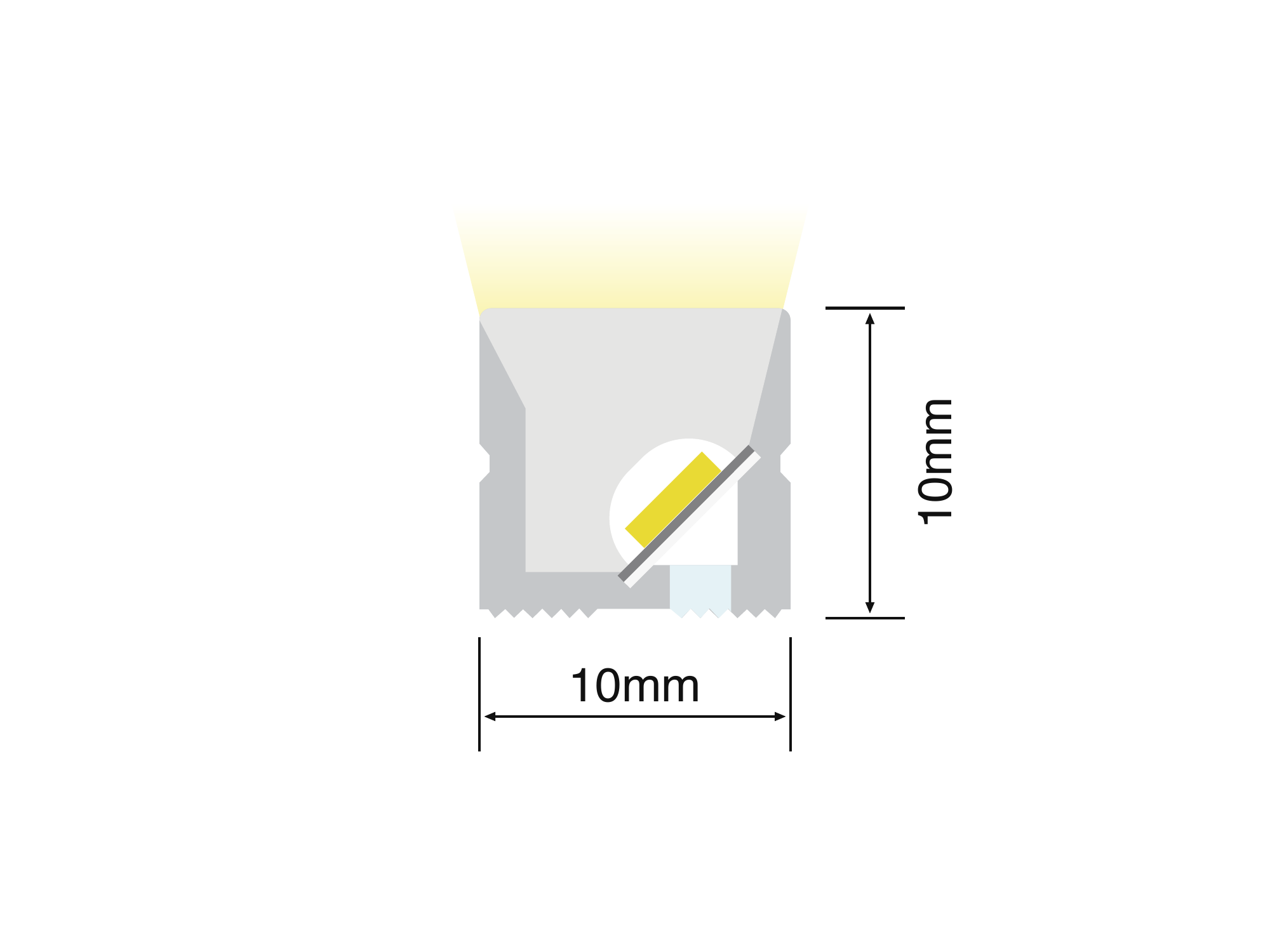 NS-3D1010 cross section showing the 10 mm by 10 mm silicone profile
