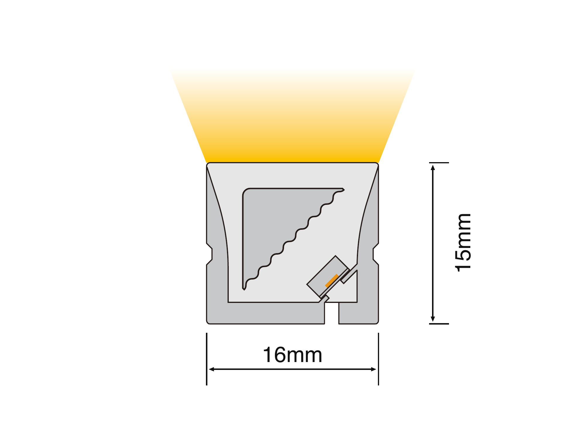 NS-3D1615 cross section showing the 16 mm by 15 mm silicone profile