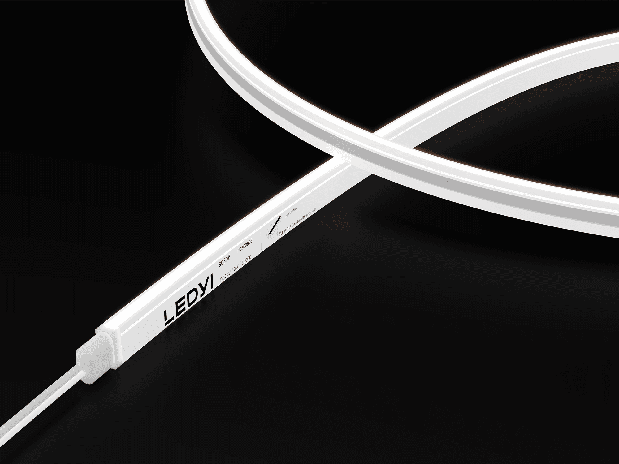 NS-S0306 side-bend LED neon flex with a white silicone body and illuminated side surface
