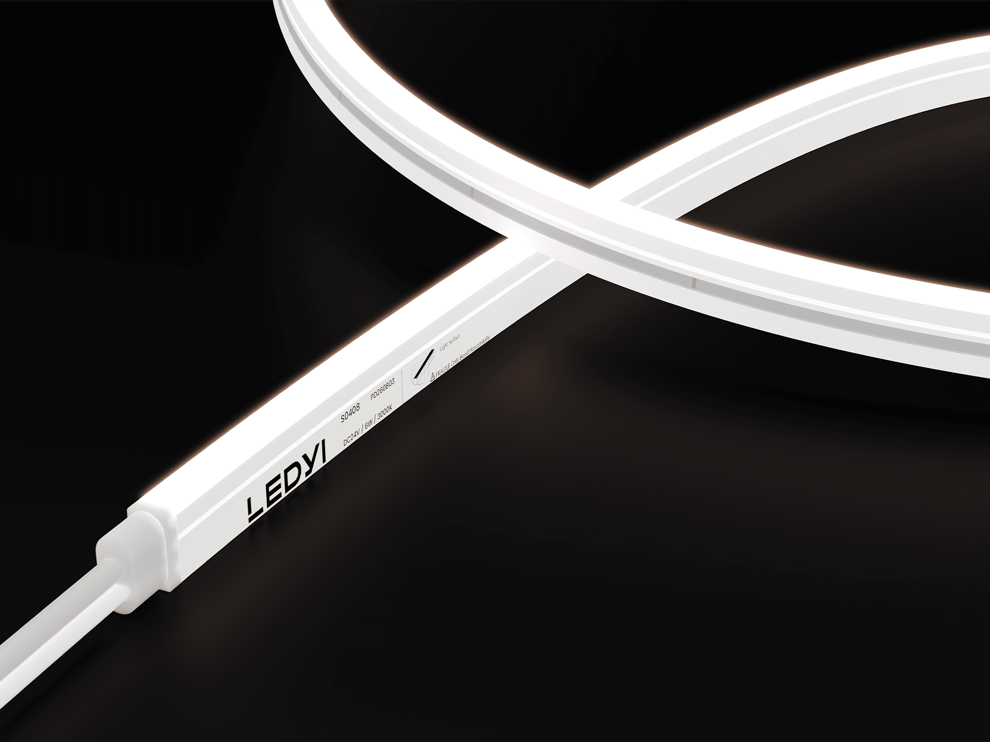 NS-S0408 side-bend LED neon flex with a white silicone body and illuminated side surface