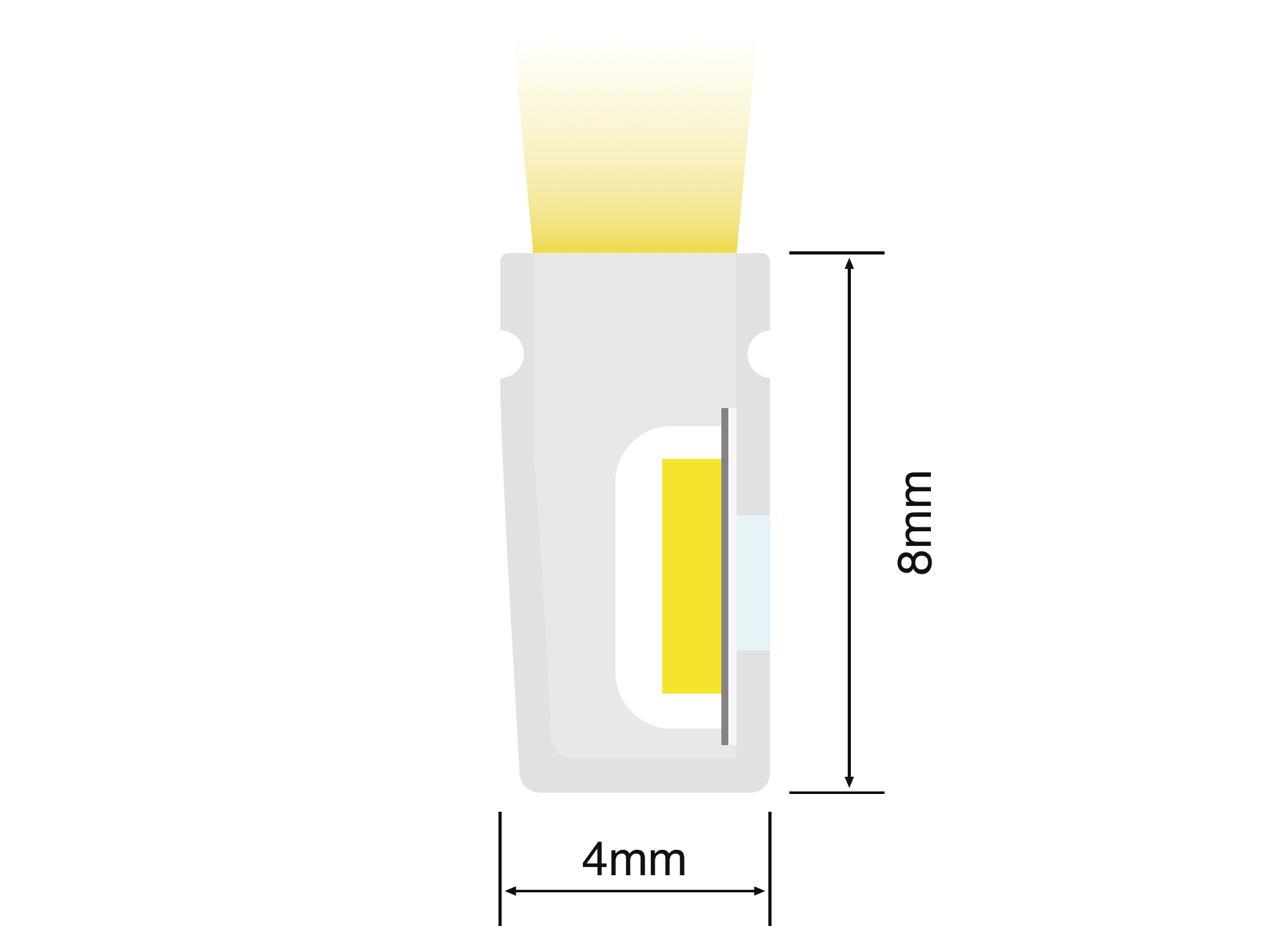 NS-S0408 cross-section drawing showing the 4 mm by 8 mm silicone profile