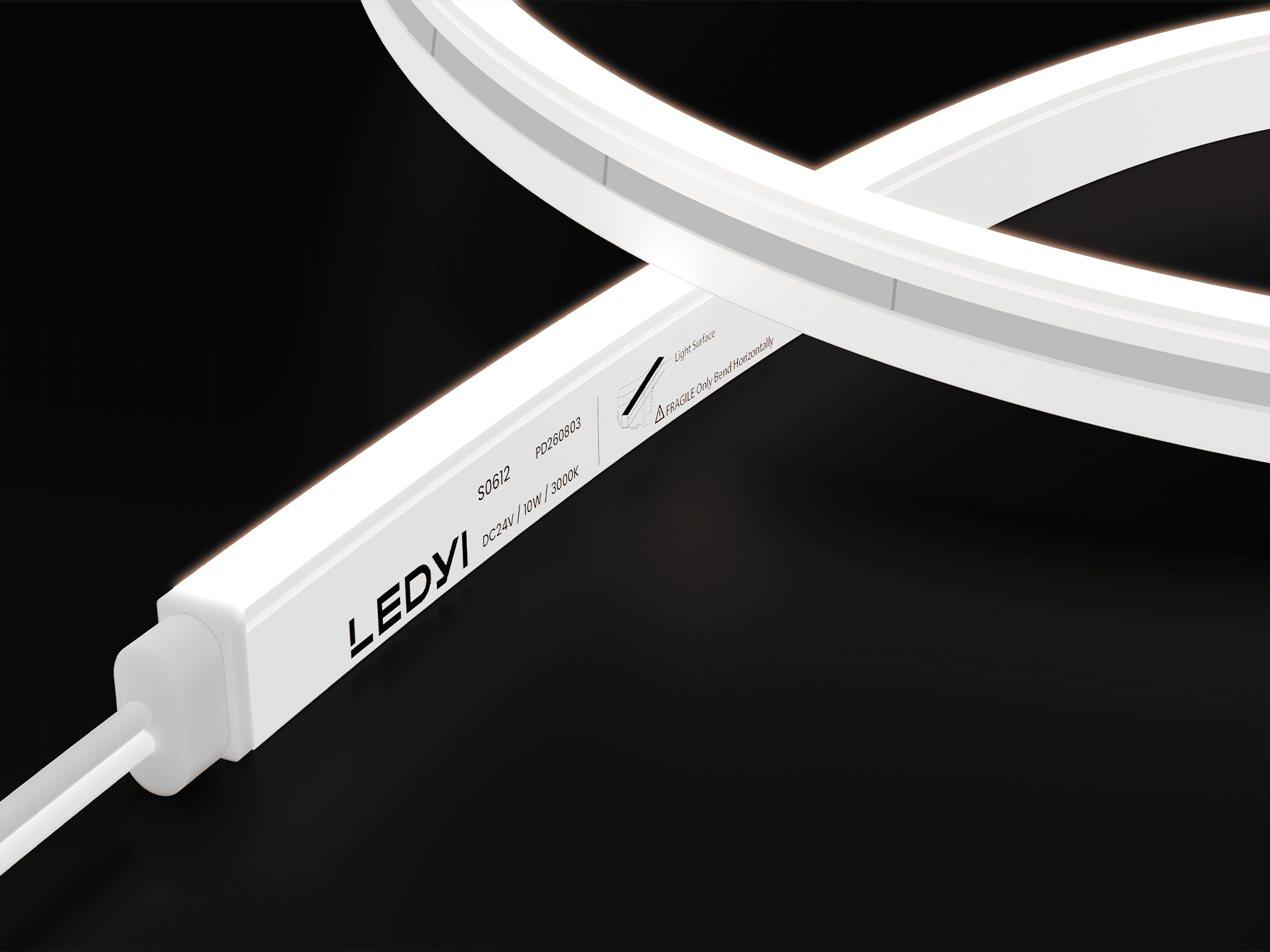 NS-S0612 side-bend LED neon flex with a white silicone body and illuminated side surface