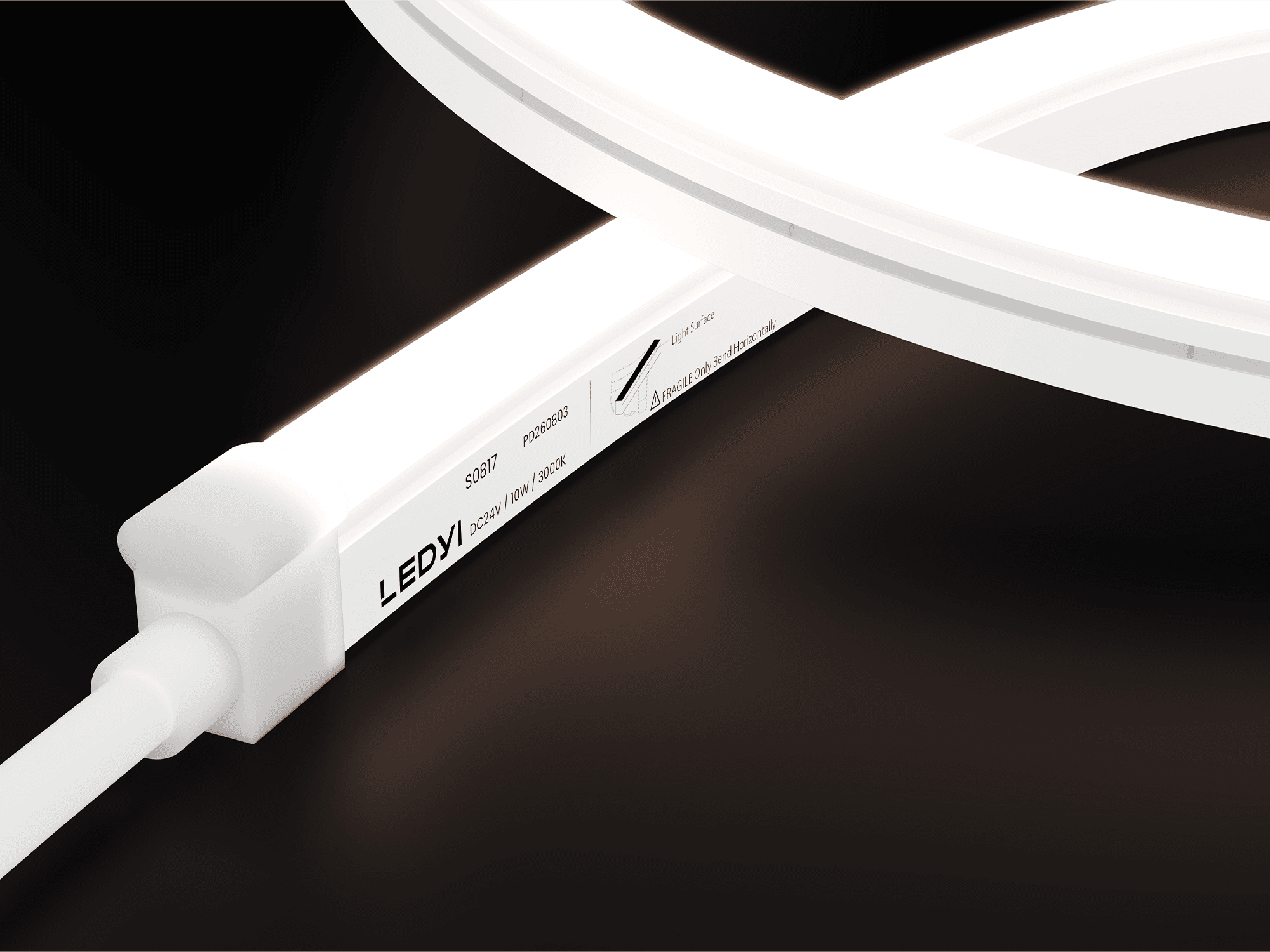 NS-S0817 side-bend LED neon flex with a white silicone body and illuminated side surface
