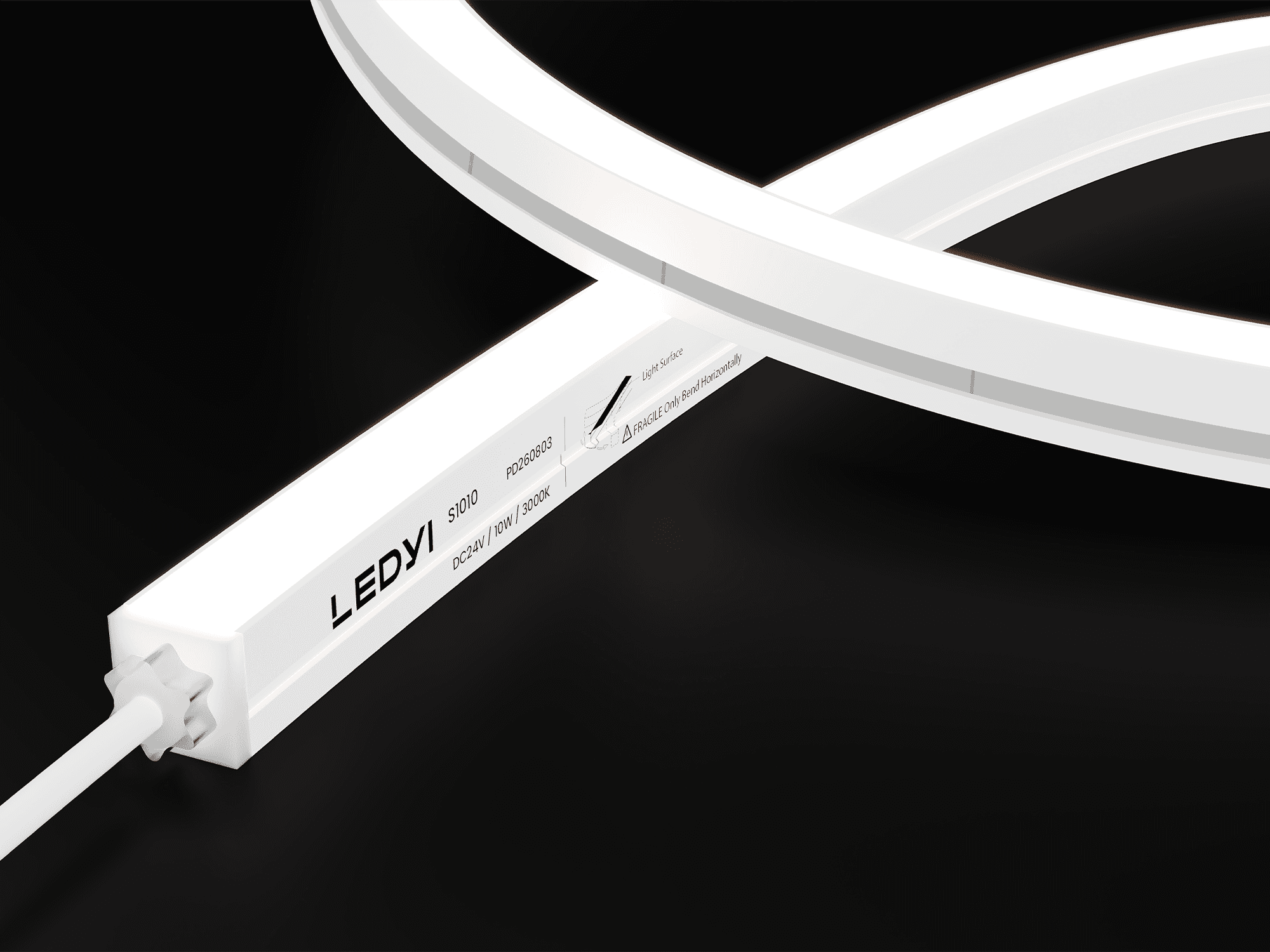 NS-S1010 side-bend LED neon flex with a white silicone body and illuminated side surface