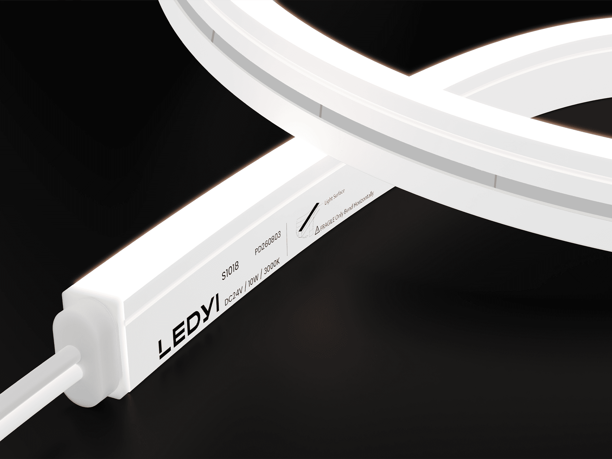 NS-S1018 side-bend LED neon flex with a white silicone body and illuminated side surface