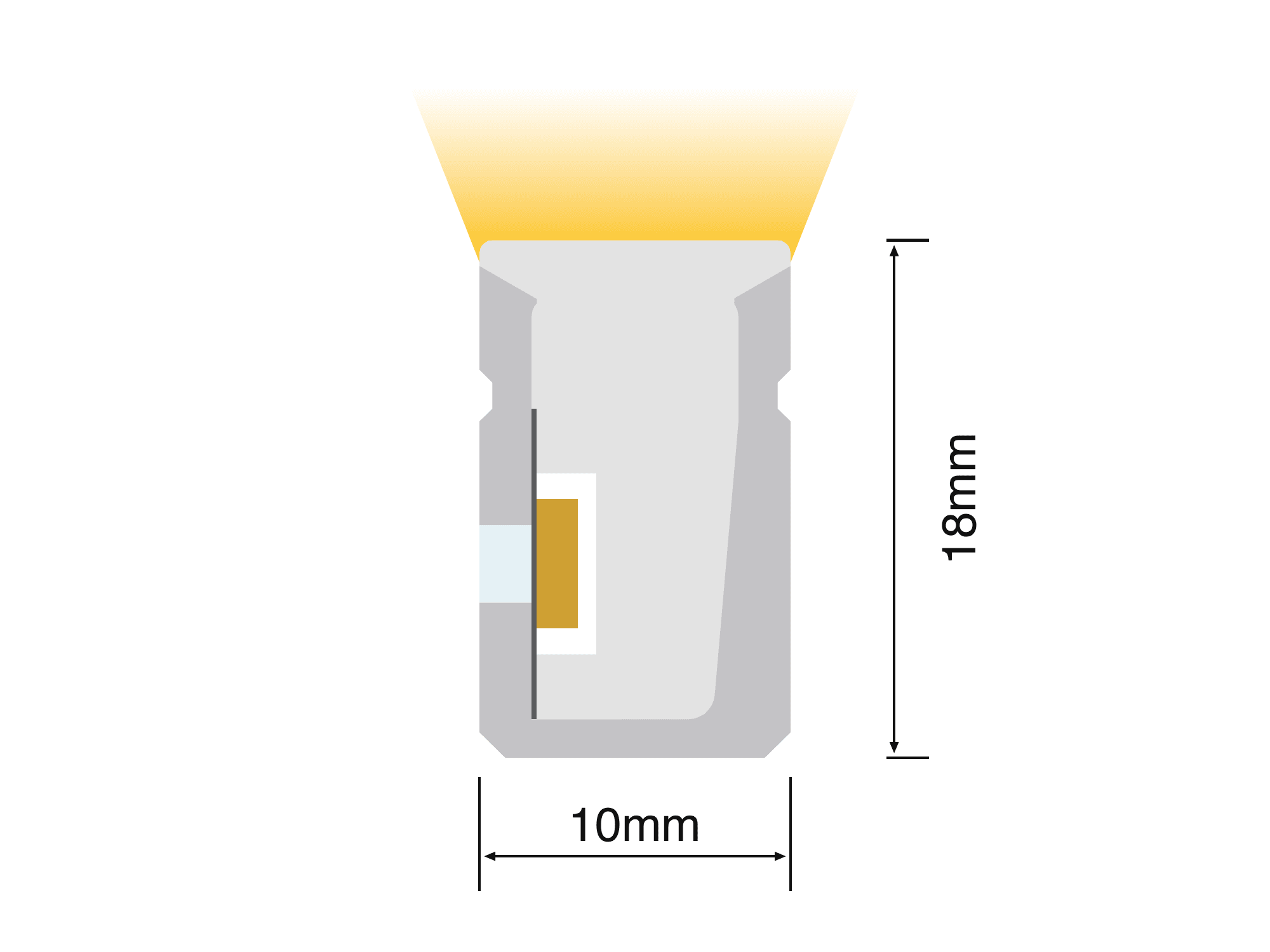 NS-S1018 cross-section drawing showing the 10 mm by 18 mm silicone profile