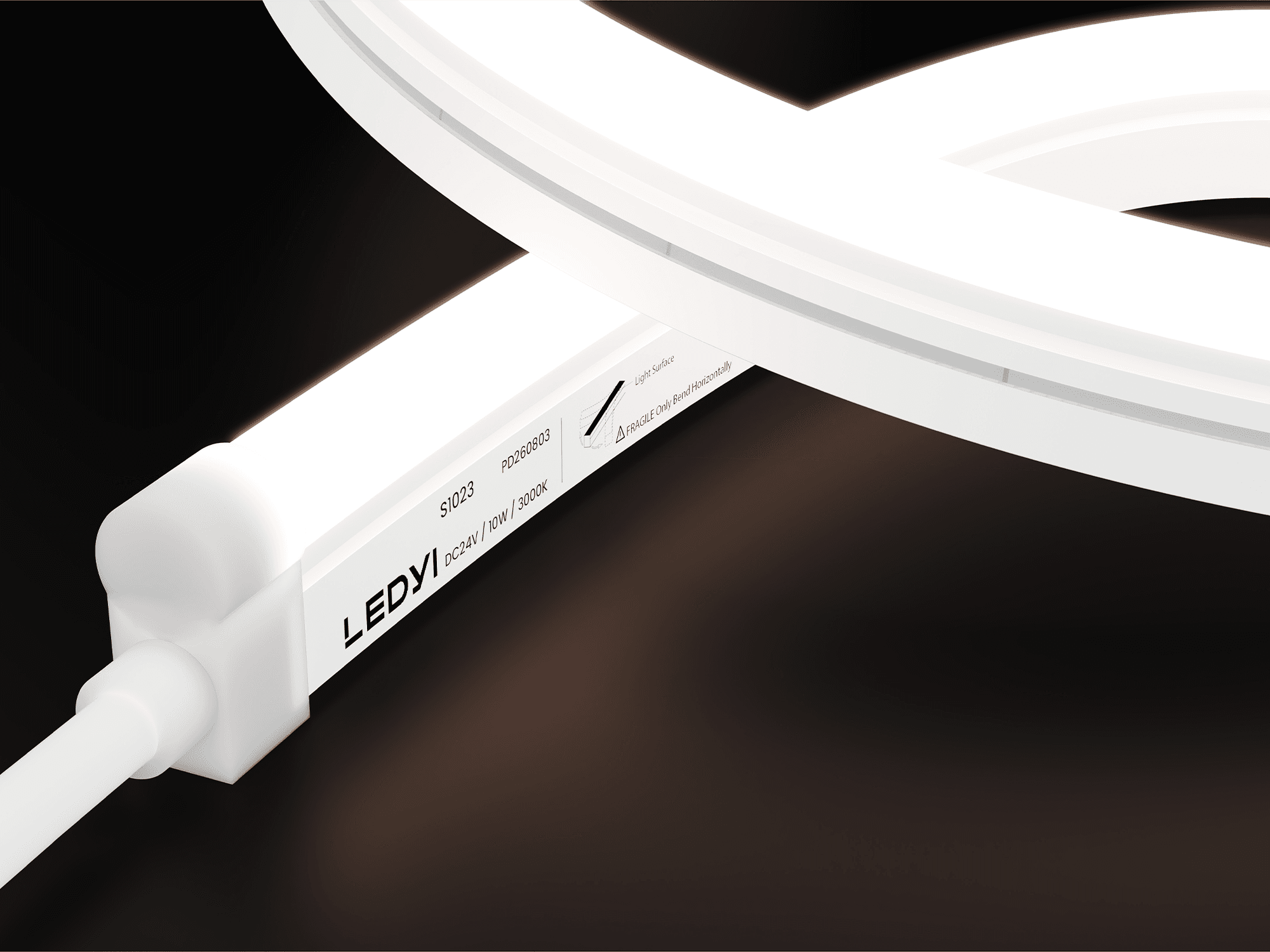 NS-S1023 side-bend LED neon flex with a white silicone body and illuminated side surface