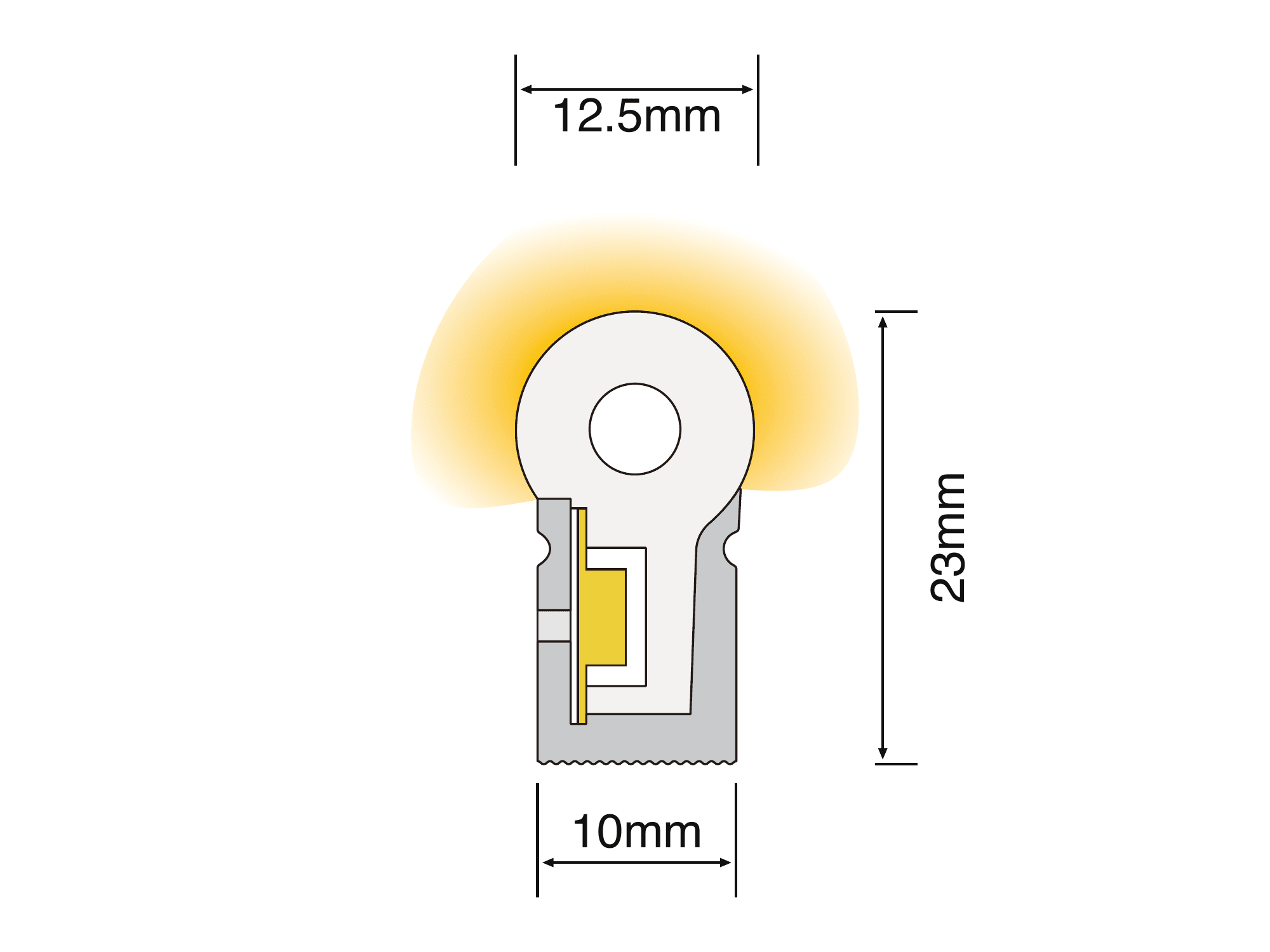 NS-S1023 cross-section drawing showing the 12.5 mm by 23 mm silicone profile