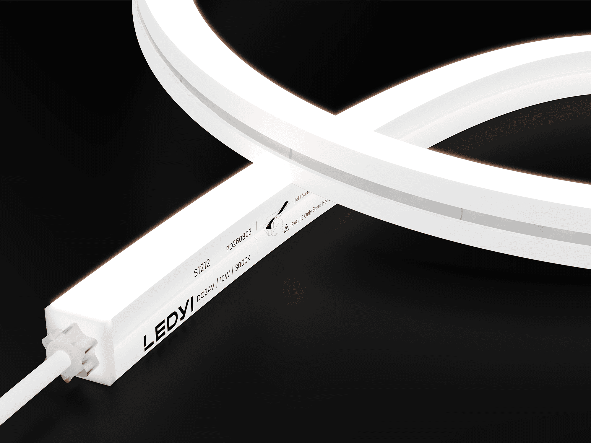 NS-S1212 side-bend LED neon flex with a white silicone body and illuminated side surface
