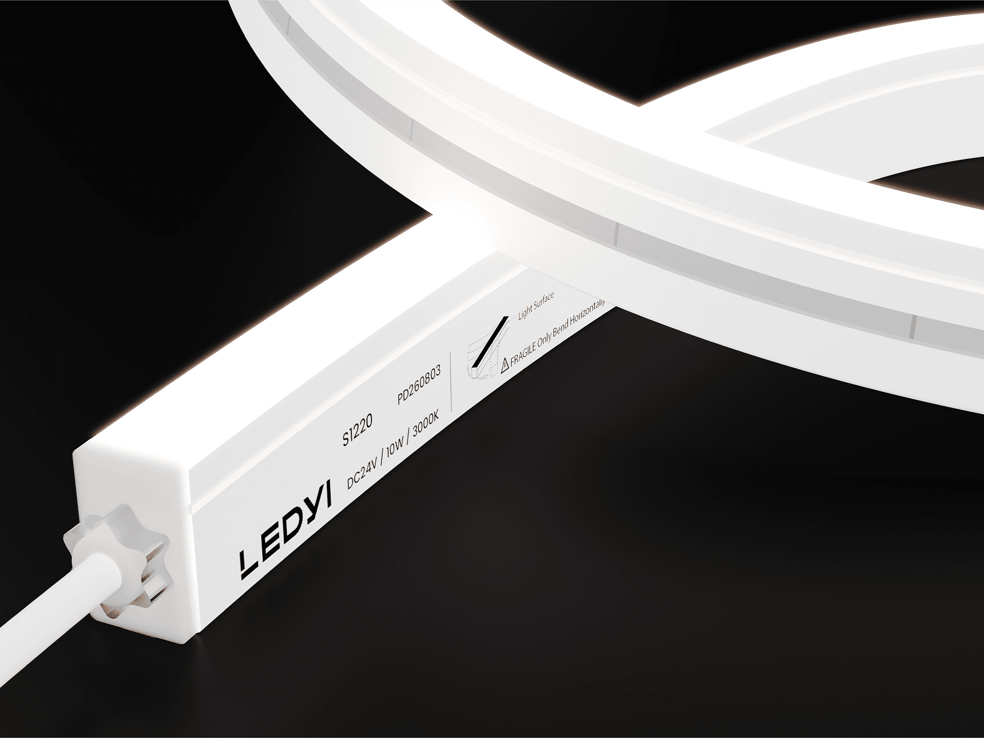 NS-S1220 side-bend LED neon flex with a white silicone body and illuminated side surface