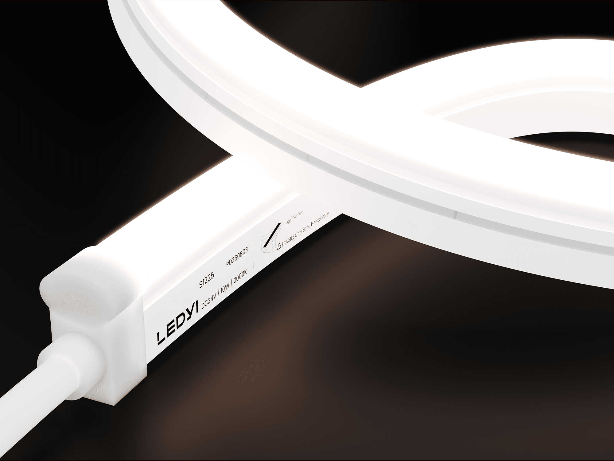 NS-S1225 side-bend LED neon flex with a white silicone body and illuminated side surface