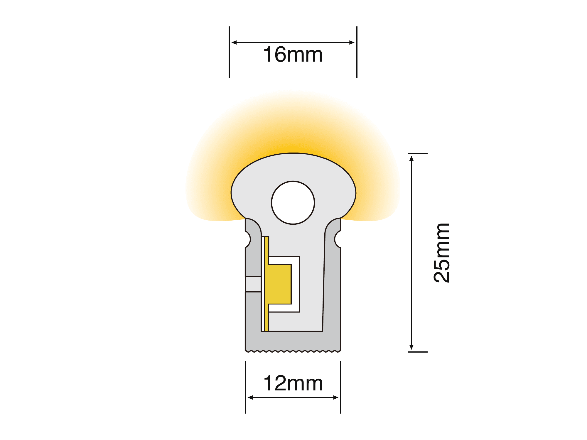 NS-S1225 cross-section drawing showing the 12 mm by 25 mm silicone profile