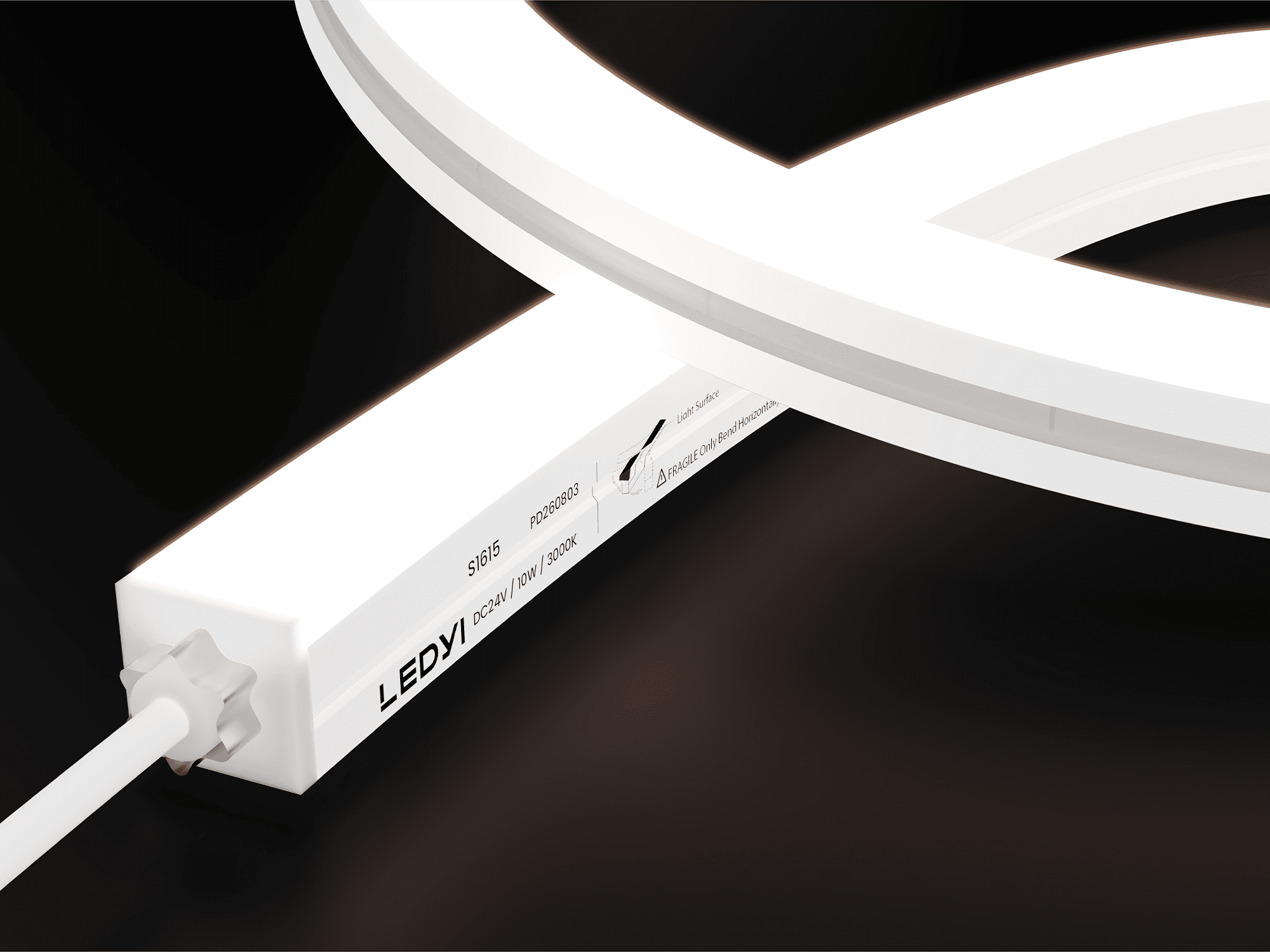 NS-S1615 side-bend LED neon flex with a white silicone body and illuminated side surface