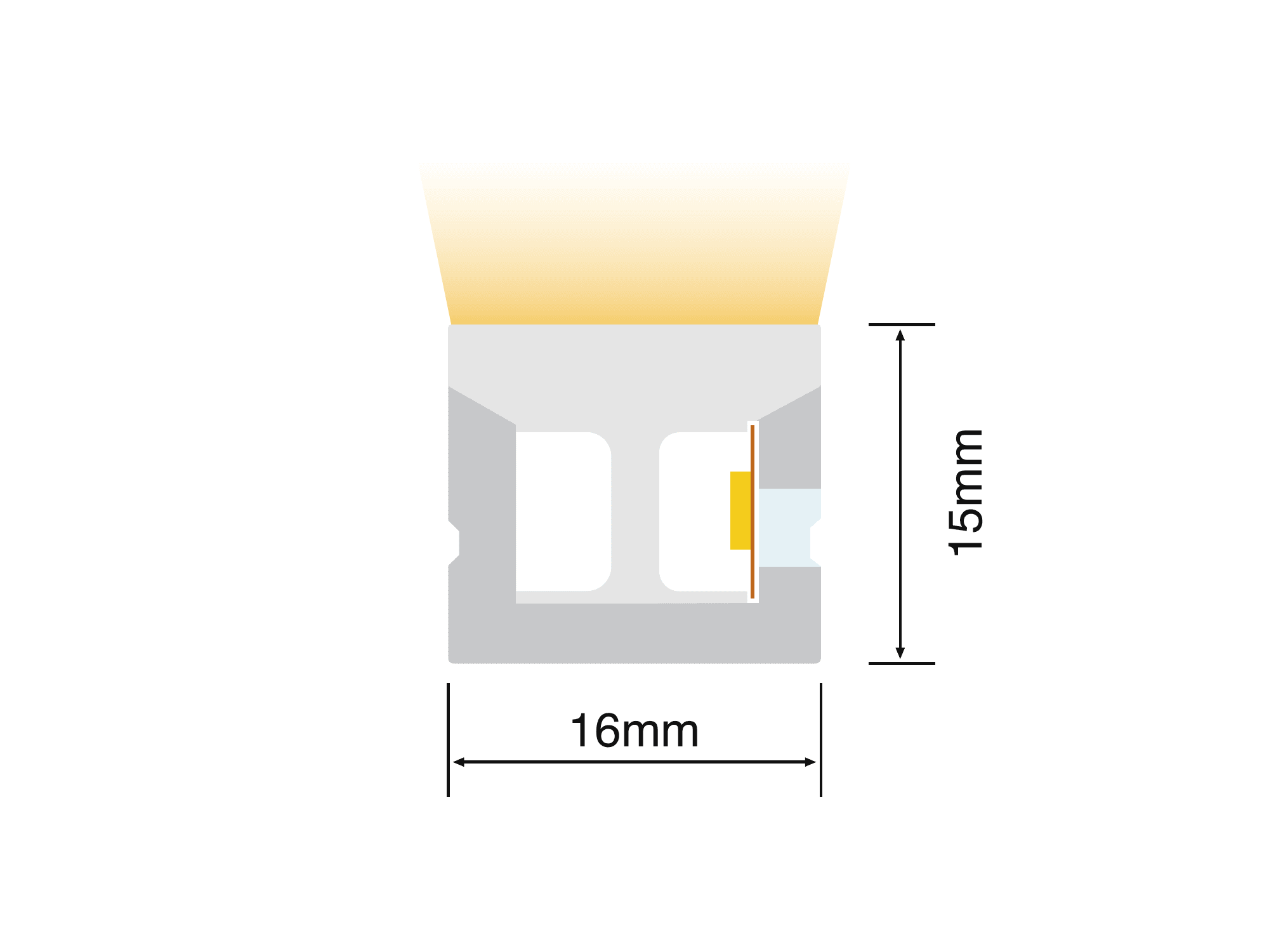NS-S1615 cross-section drawing showing the 16 mm by 15 mm silicone profile