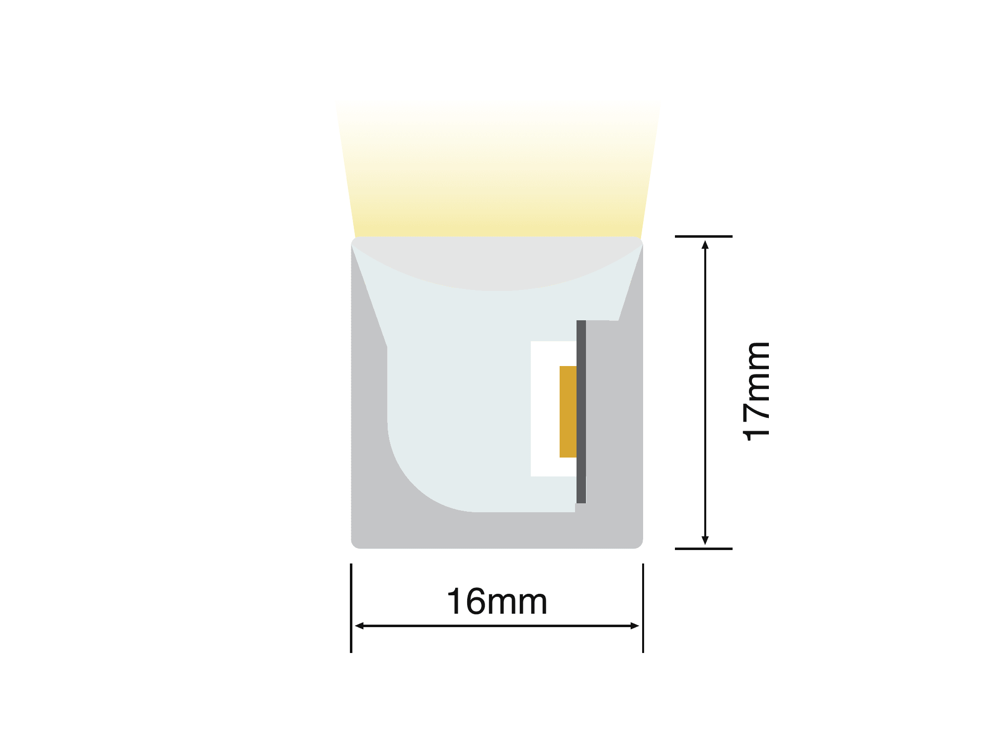 NS-S1617 cross-section drawing showing the 16 mm by 17 mm silicone profile