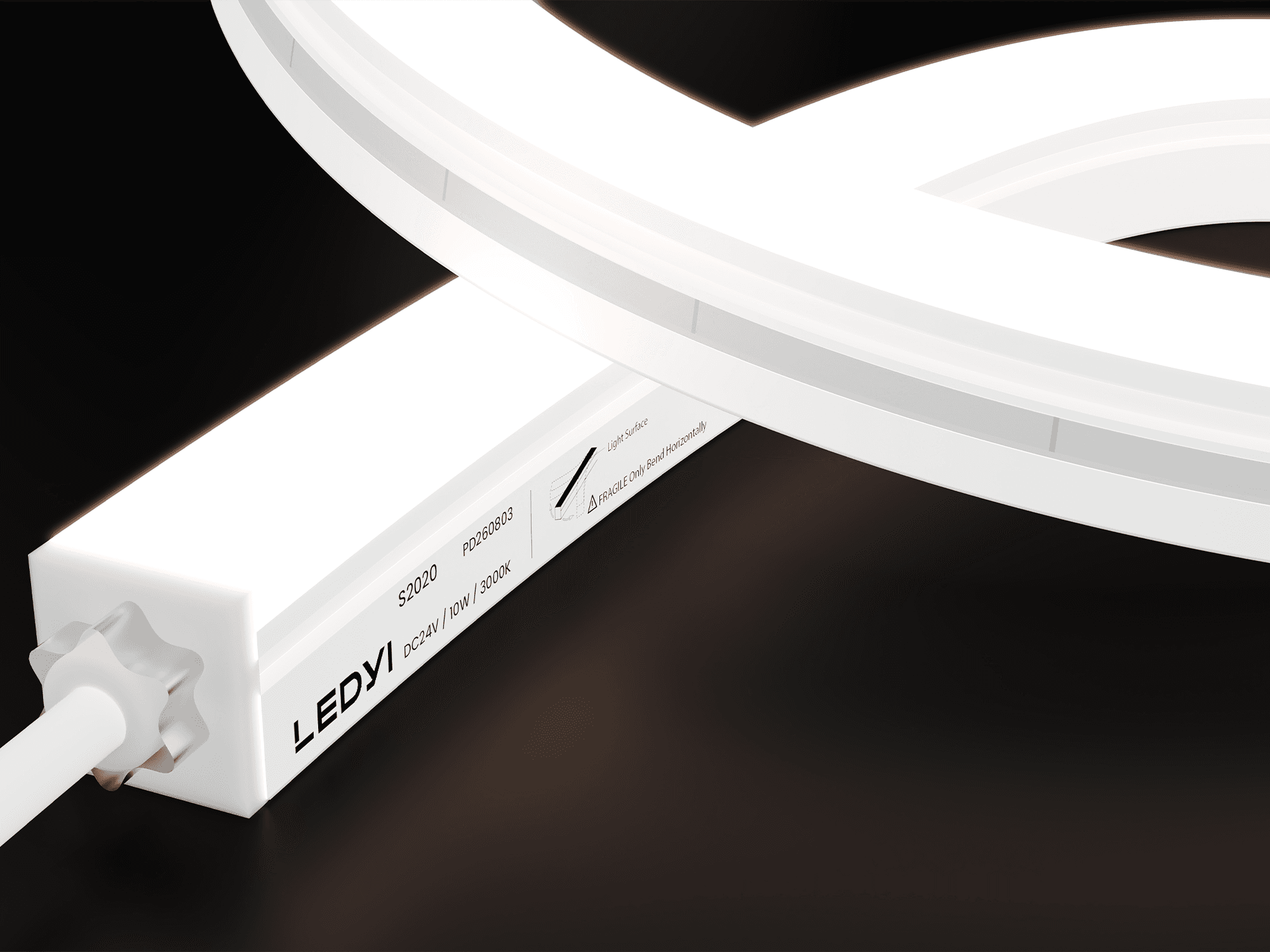 NS-S2020 side-bend LED neon flex with a white silicone body and illuminated side surface