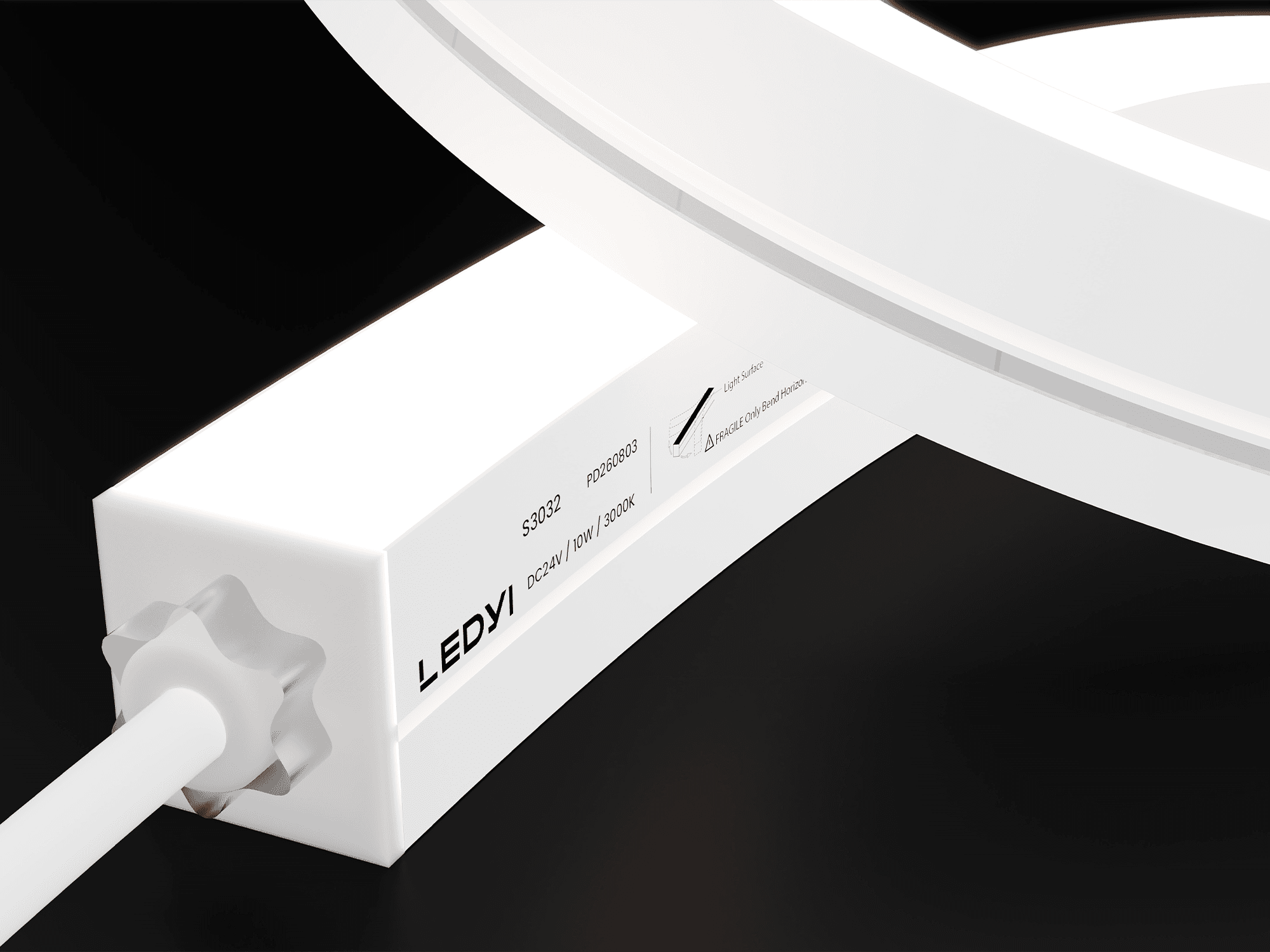 NS-S3032 side-bend LED neon flex with a white silicone body and illuminated side surface
