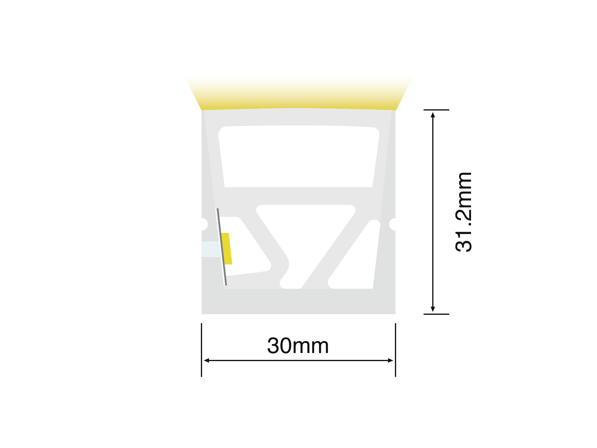 NS-S3032 cross-section drawing showing the 30 mm by 32 mm silicone profile