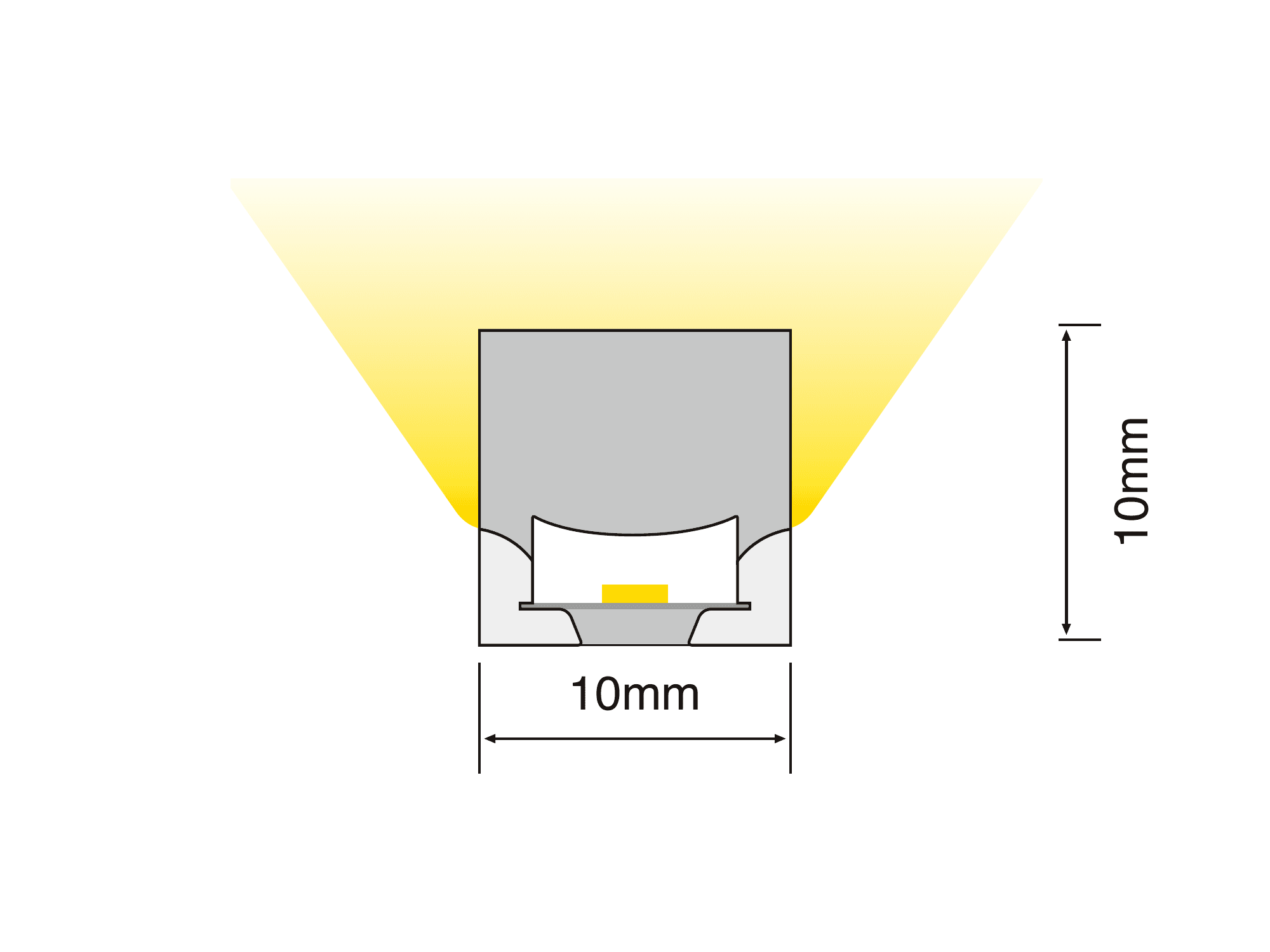 NS-T1010 cross-section drawing showing the 10 mm by 10 mm three-sided silicone profile