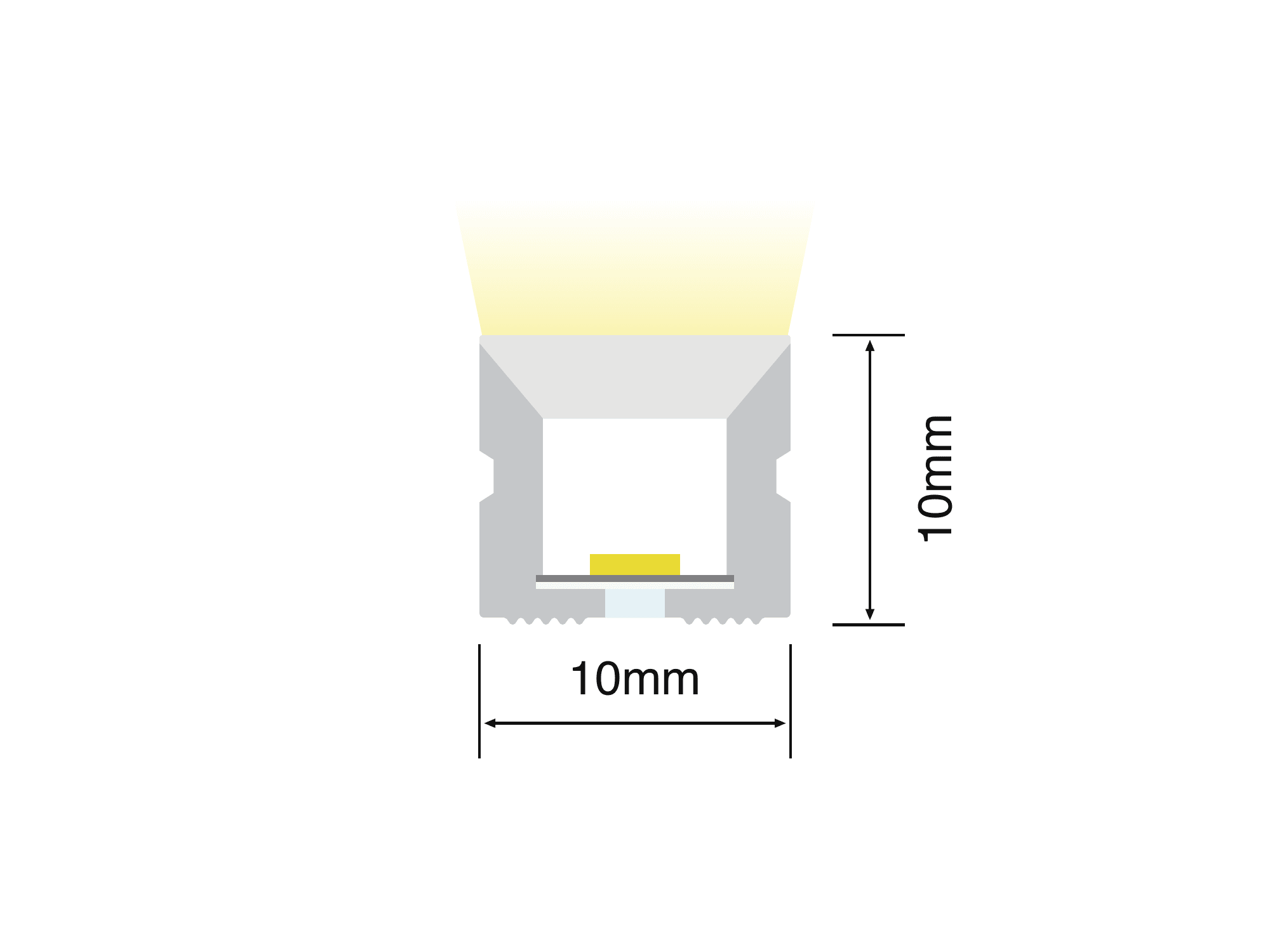 NS-T1010S cross-section drawing showing the 10 mm by 10 mm silicone profile