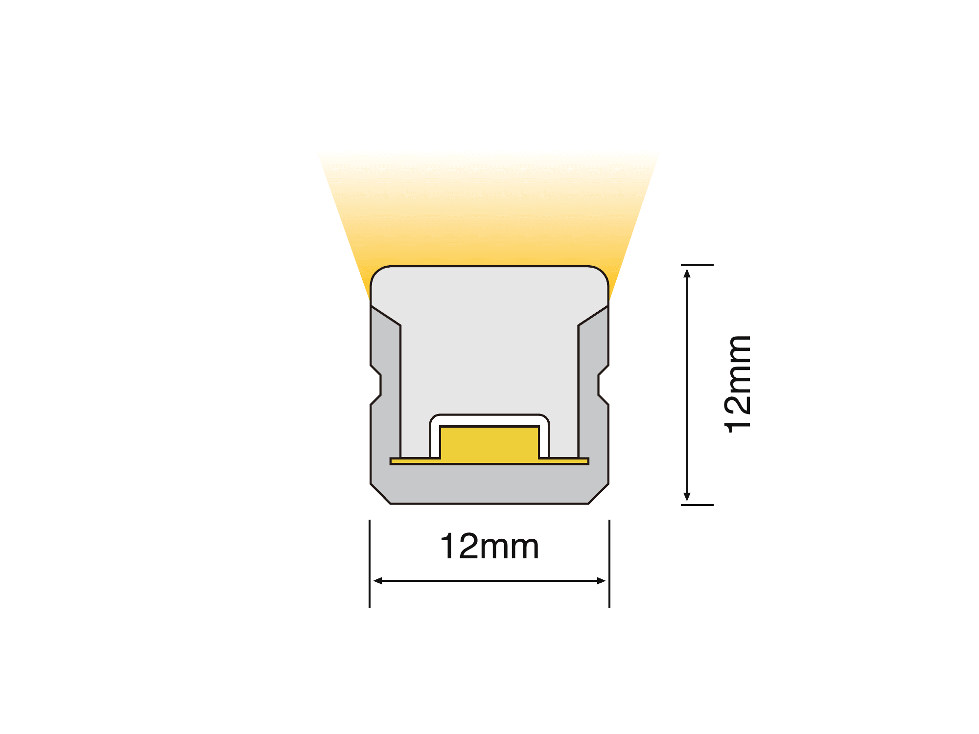 NS-T1212 cross-section drawing showing the 12 mm by 12 mm silicone profile
