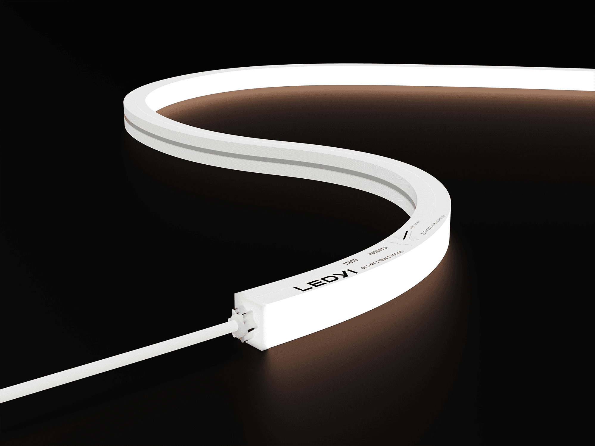 NS-T1615 top-bend LED neon flex strip emitting warm white light