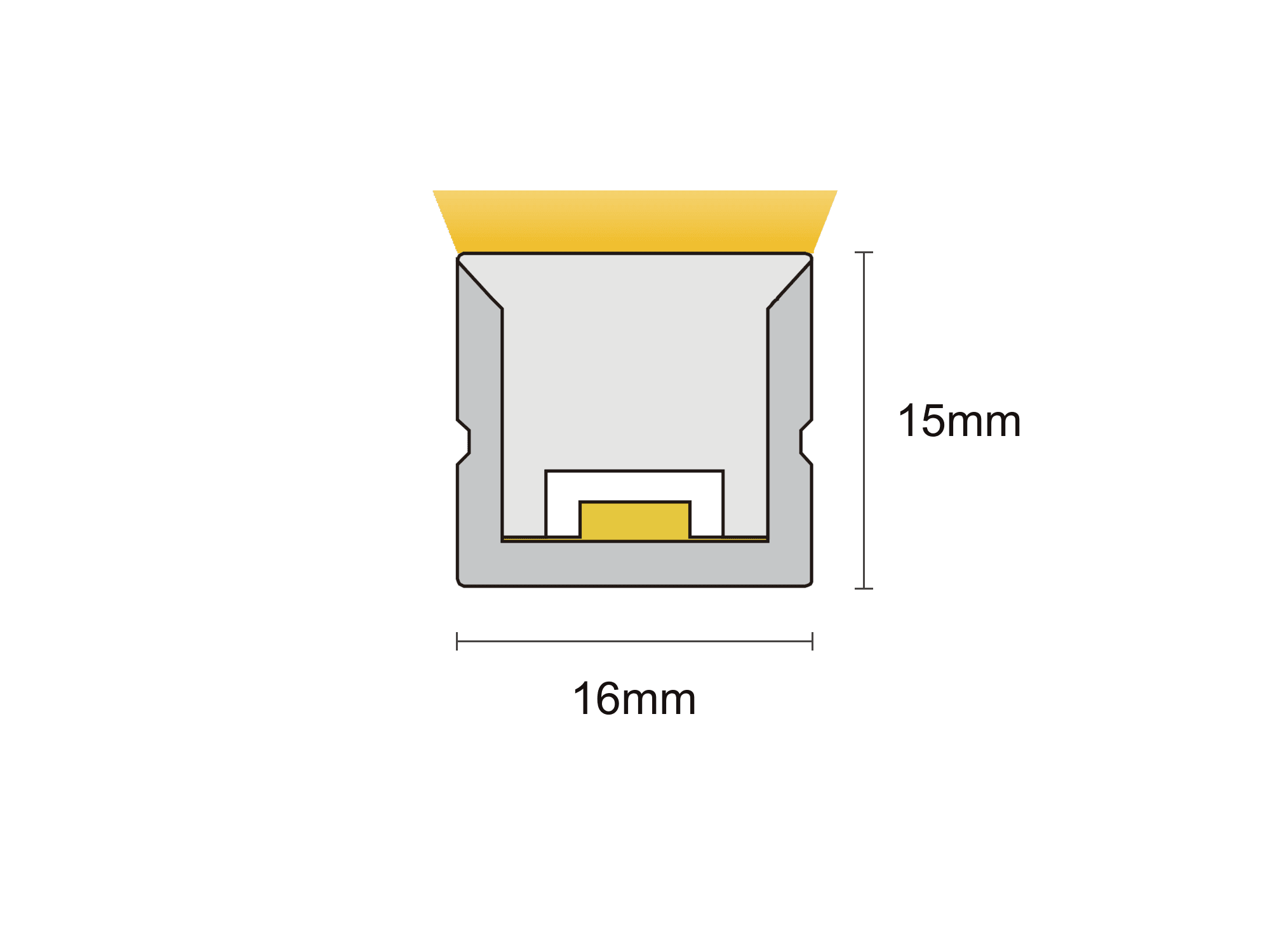 NS-T1615 cross section showing the 16 mm by 15 mm silicone profile