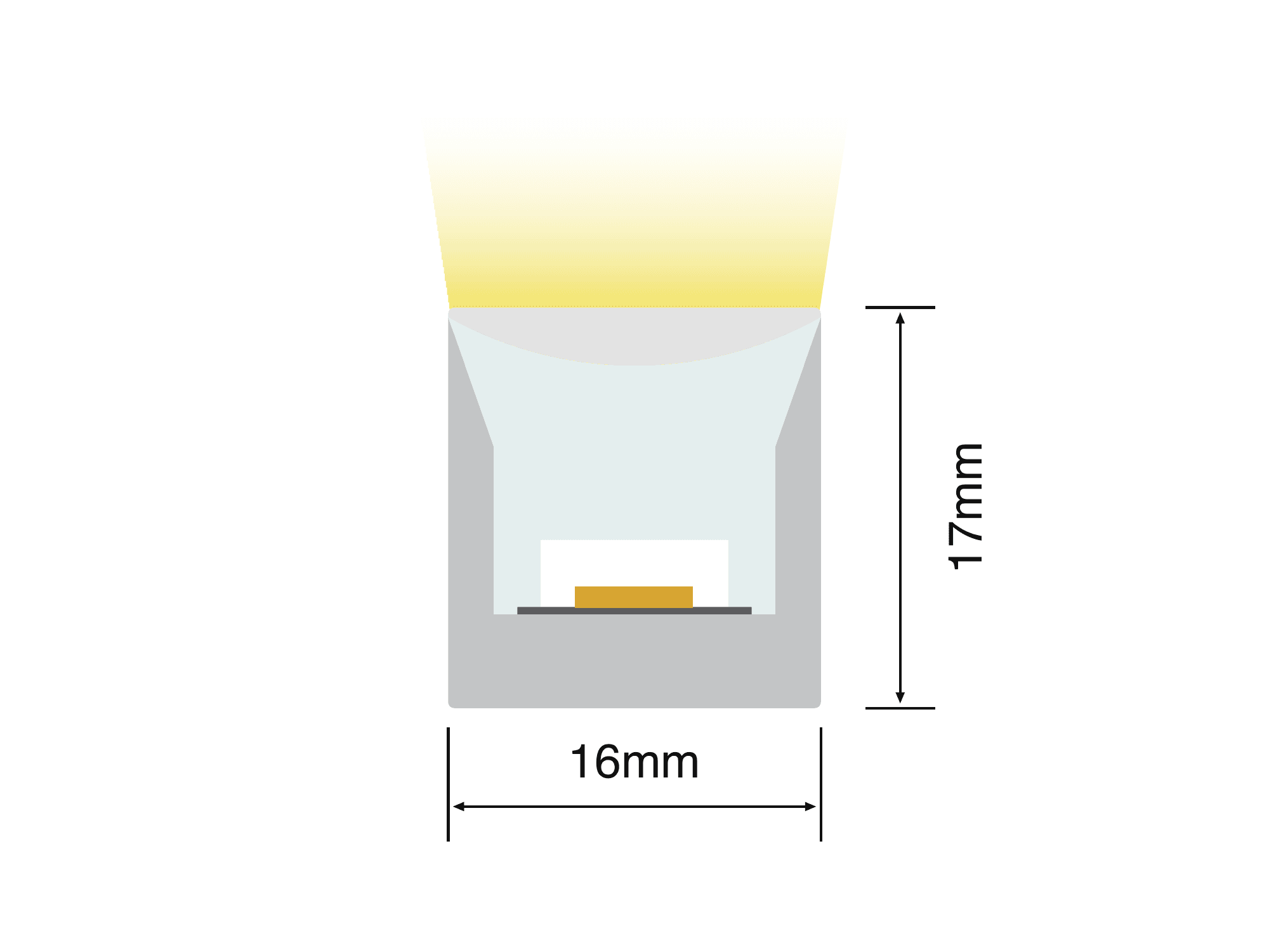 NS-T1617 cross-section drawing showing the 16 mm by 17 mm silicone profile