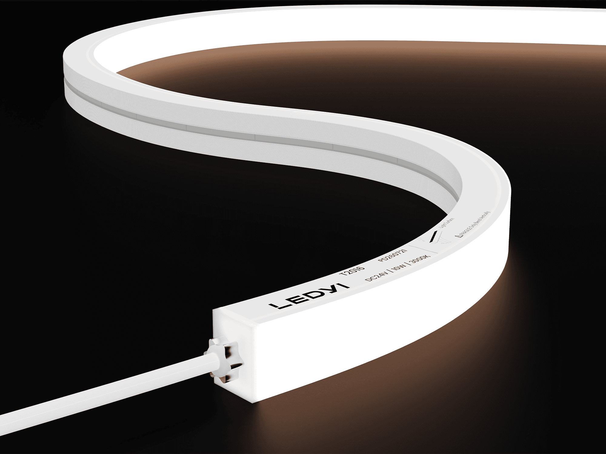 NS-T2016 top-bend LED neon flex strip with a white silicone body and illuminated top surface