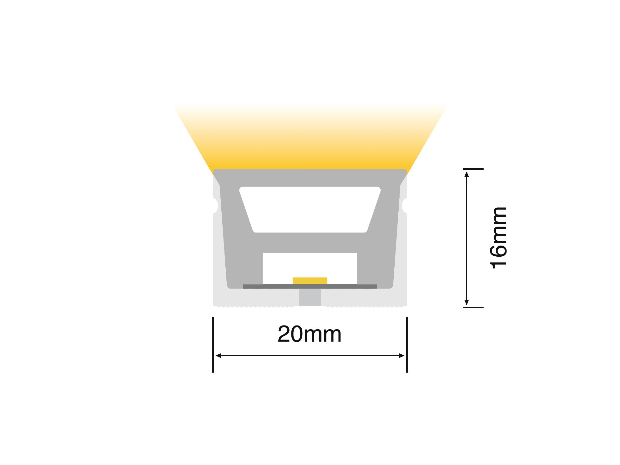 NS-T2016 cross-section drawing showing the 20 mm by 16 mm silicone profile