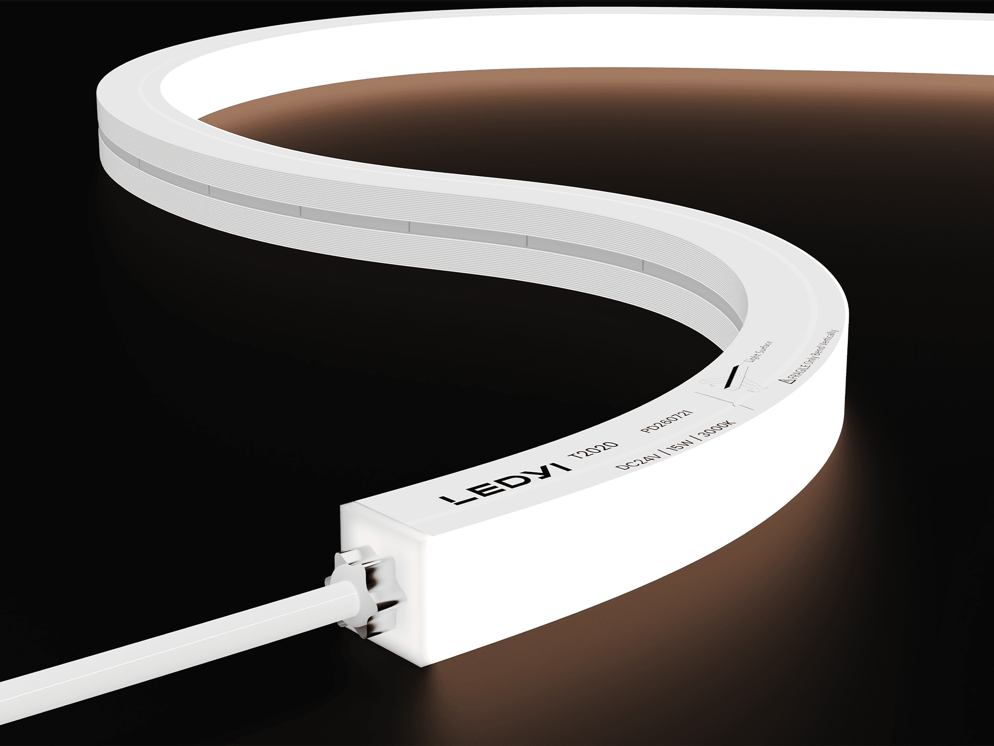 NS-T2020 top-bend LED neon flex strip with a white silicone body and illuminated top surface