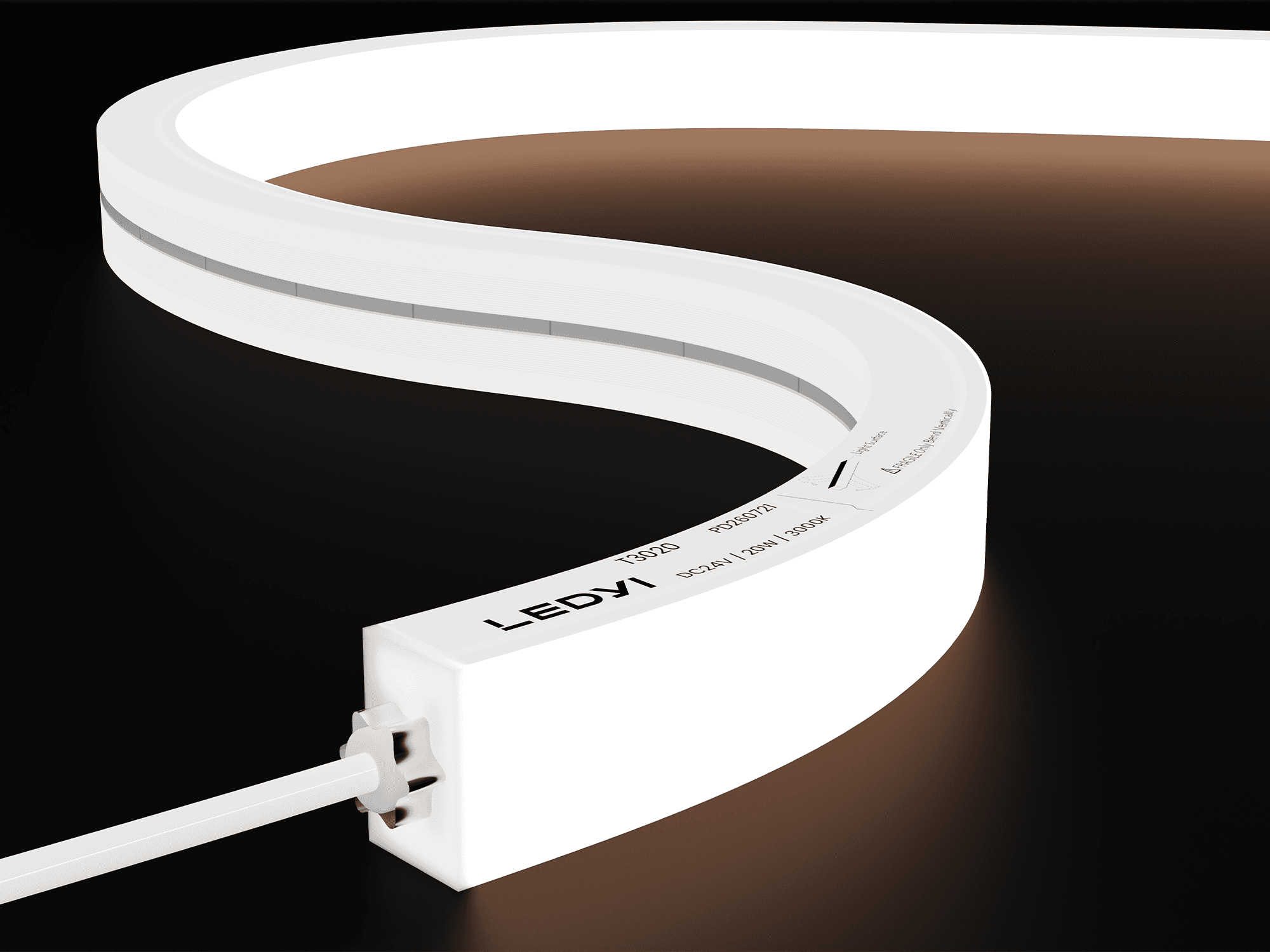 NS-T3020 top-bend LED neon flex strip with a white silicone body and illuminated top surface