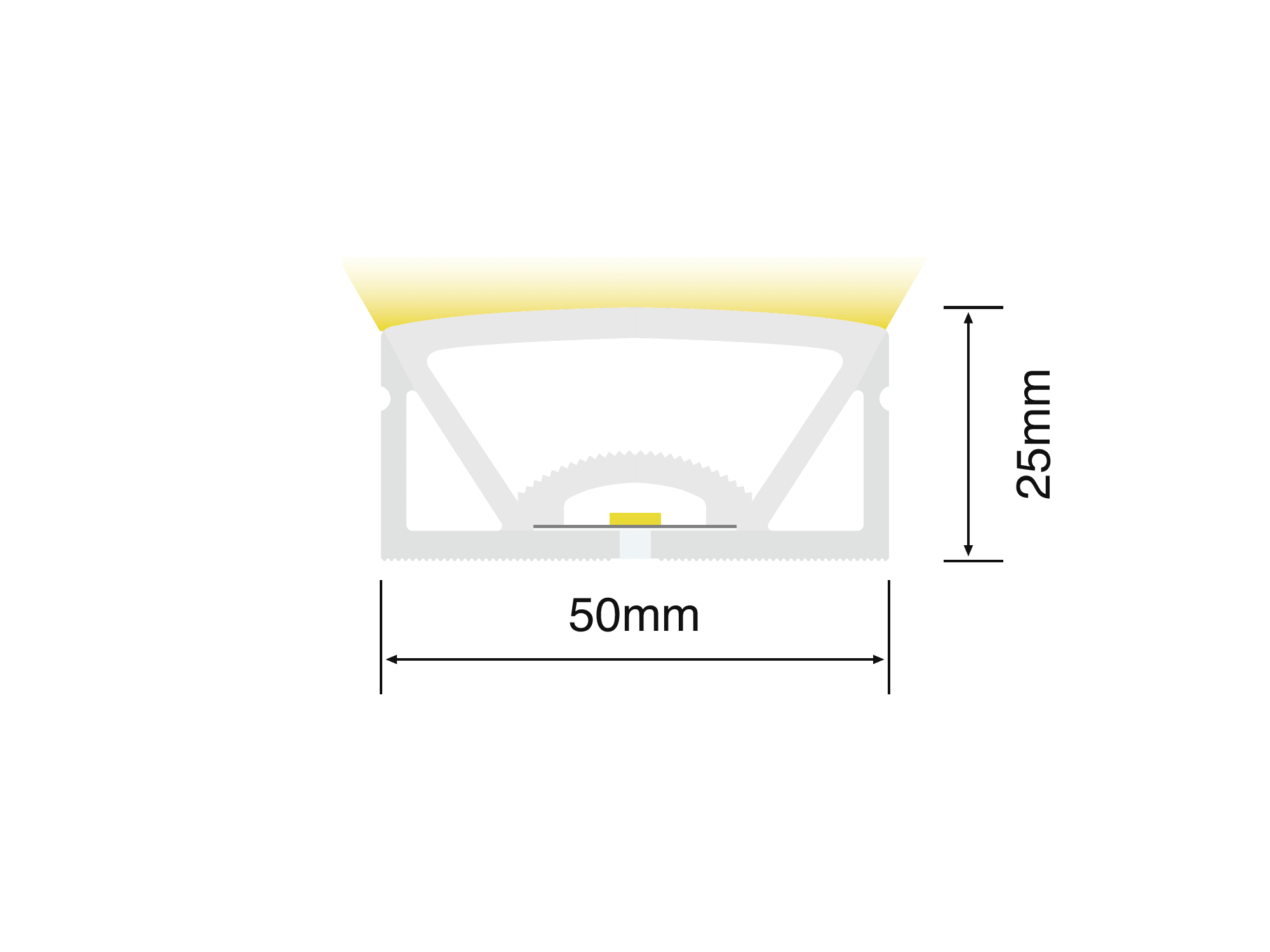NS-T5025 cross-section drawing showing the 50 mm by 25 mm silicone profile