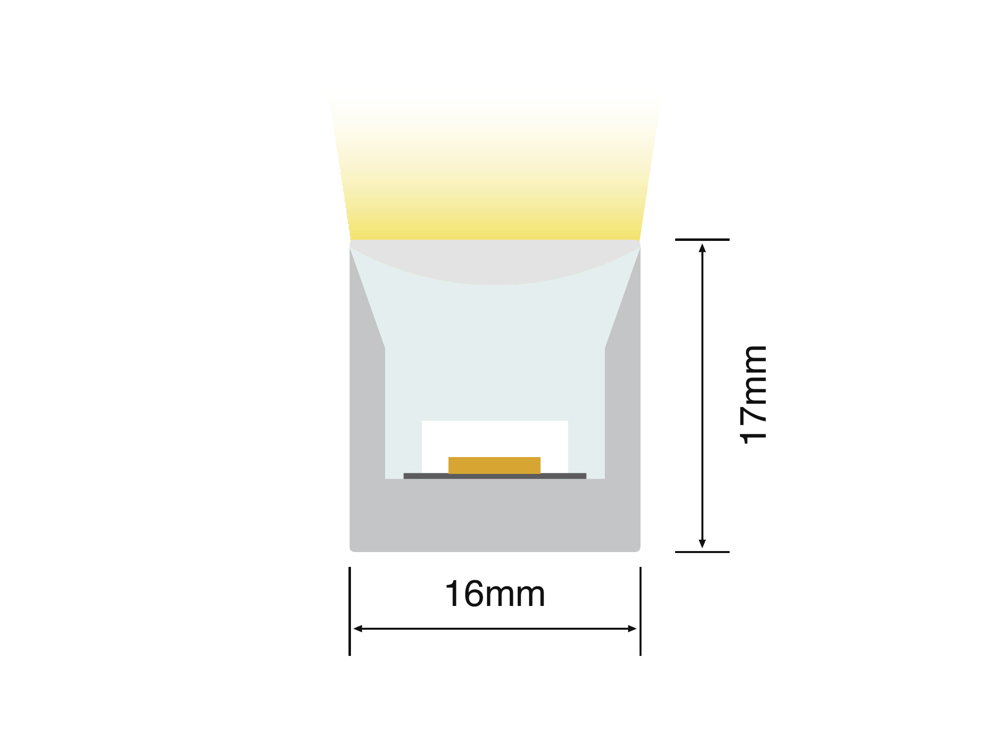 NW-T1617-UL676 cross section showing the 16 mm by 17 mm silicone profile