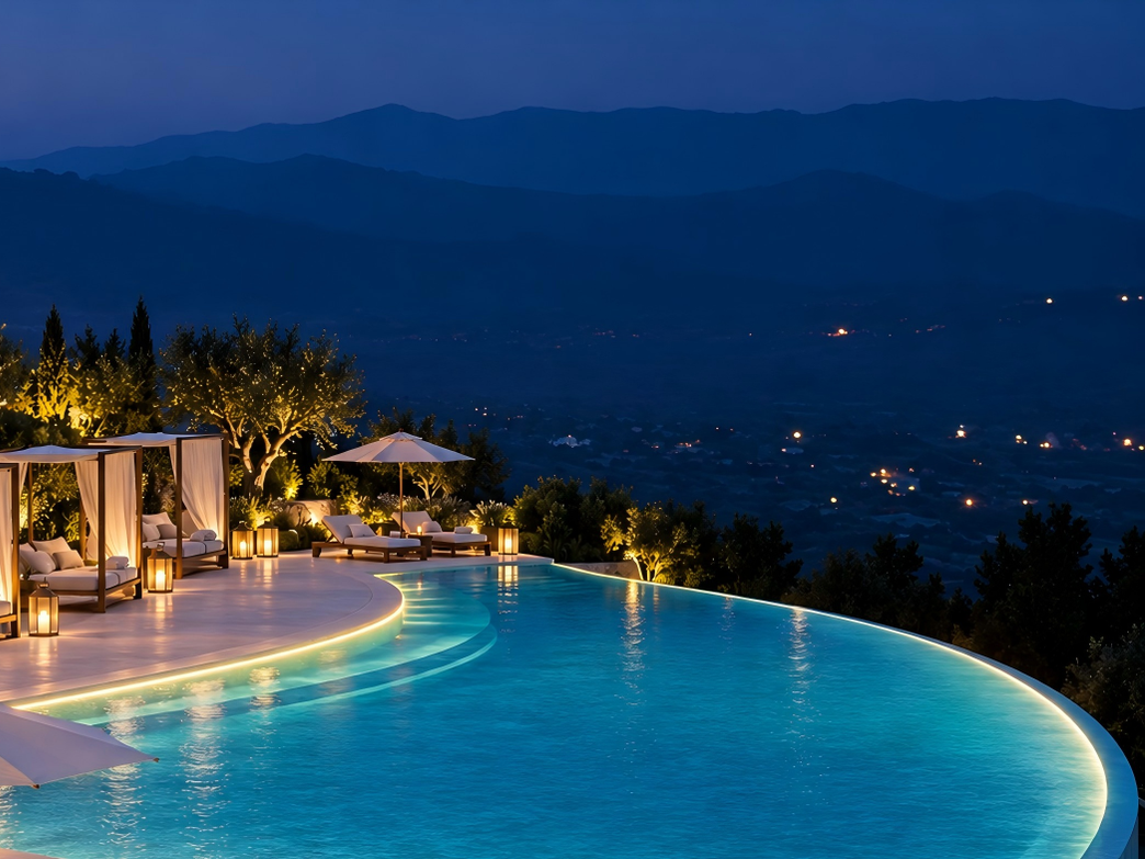 Application concept: continuous illuminated pool edges at dusk